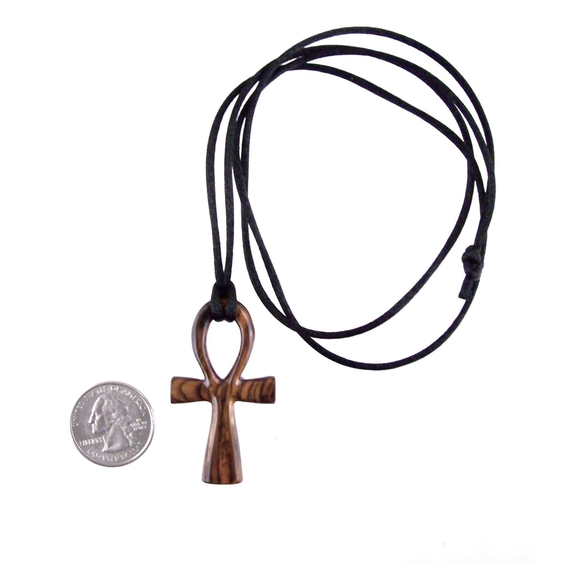 Wooden Ankh Pendant, Hand Carved Egyptian Ankh Cross Necklace for Men or Women, African Wood Jewelry Gift for Him Her
