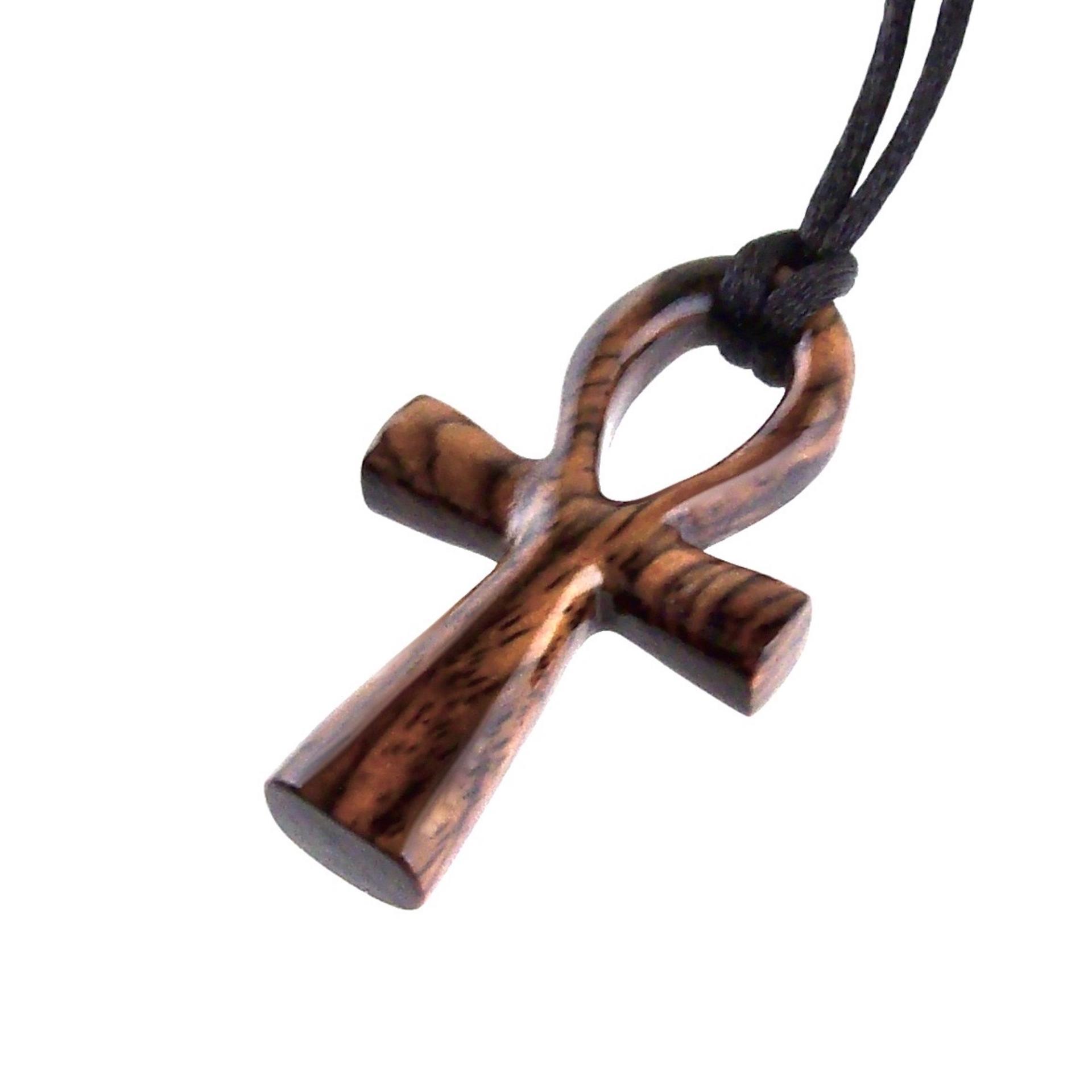 Wooden Ankh Pendant, Hand Carved Egyptian Ankh Cross Necklace for Men or Women, African Wood Jewelry Gift for Him Her
