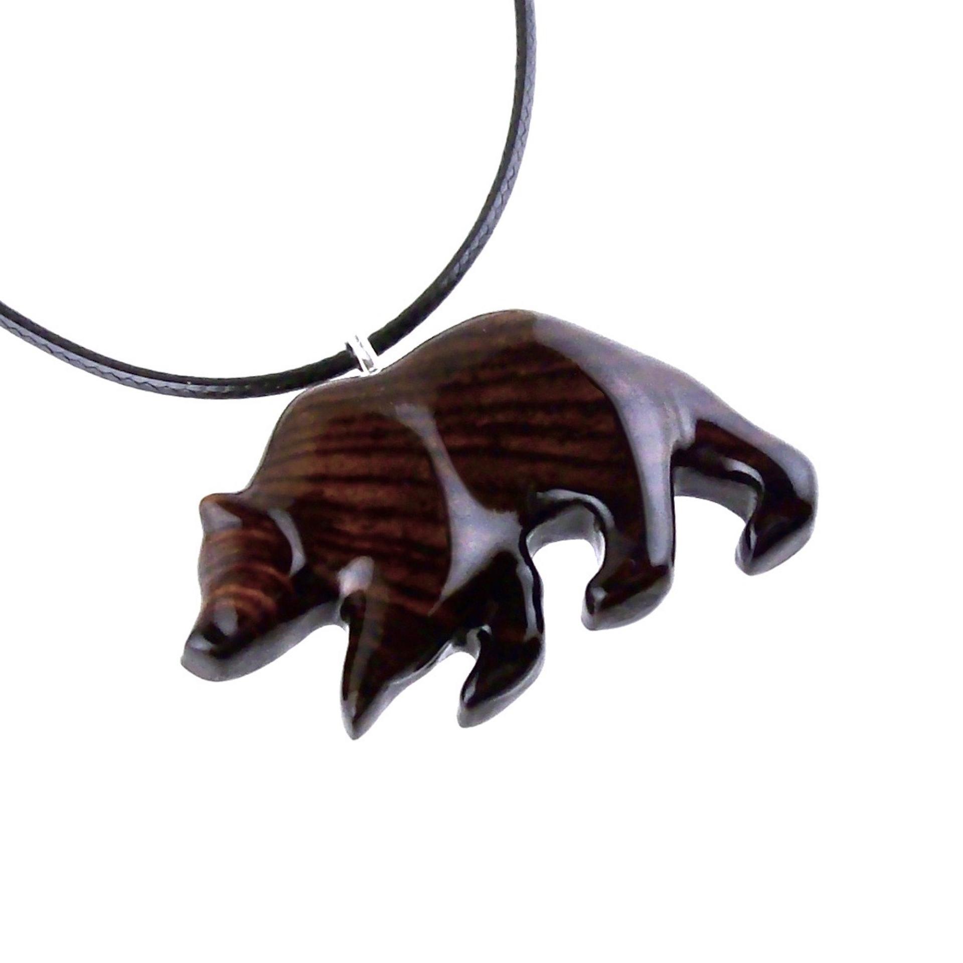 Wood Bear Necklace, Hand Carved Wooden Grizzly Bear Pendant for Men or Women, Spirit Animal Totem Jewelry Gift for Him Her
