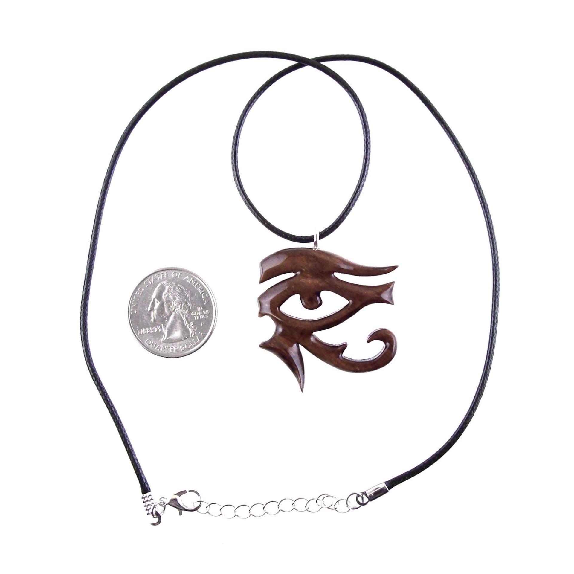 Hand Carved Eye of Horus Pendant Necklace, Wooden Egyptian Amulet, Unisex African Jewelry