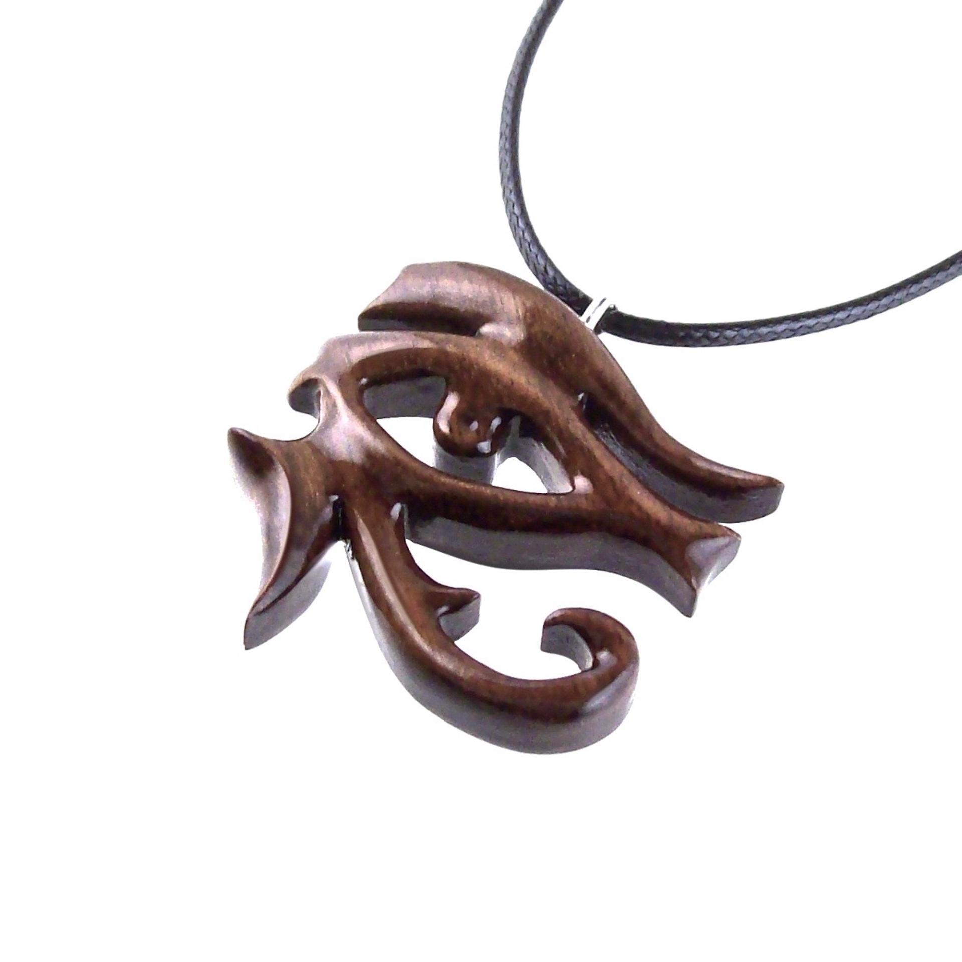 Hand Carved Eye of Horus Pendant Necklace, Wooden Egyptian Amulet, Unisex African Jewelry