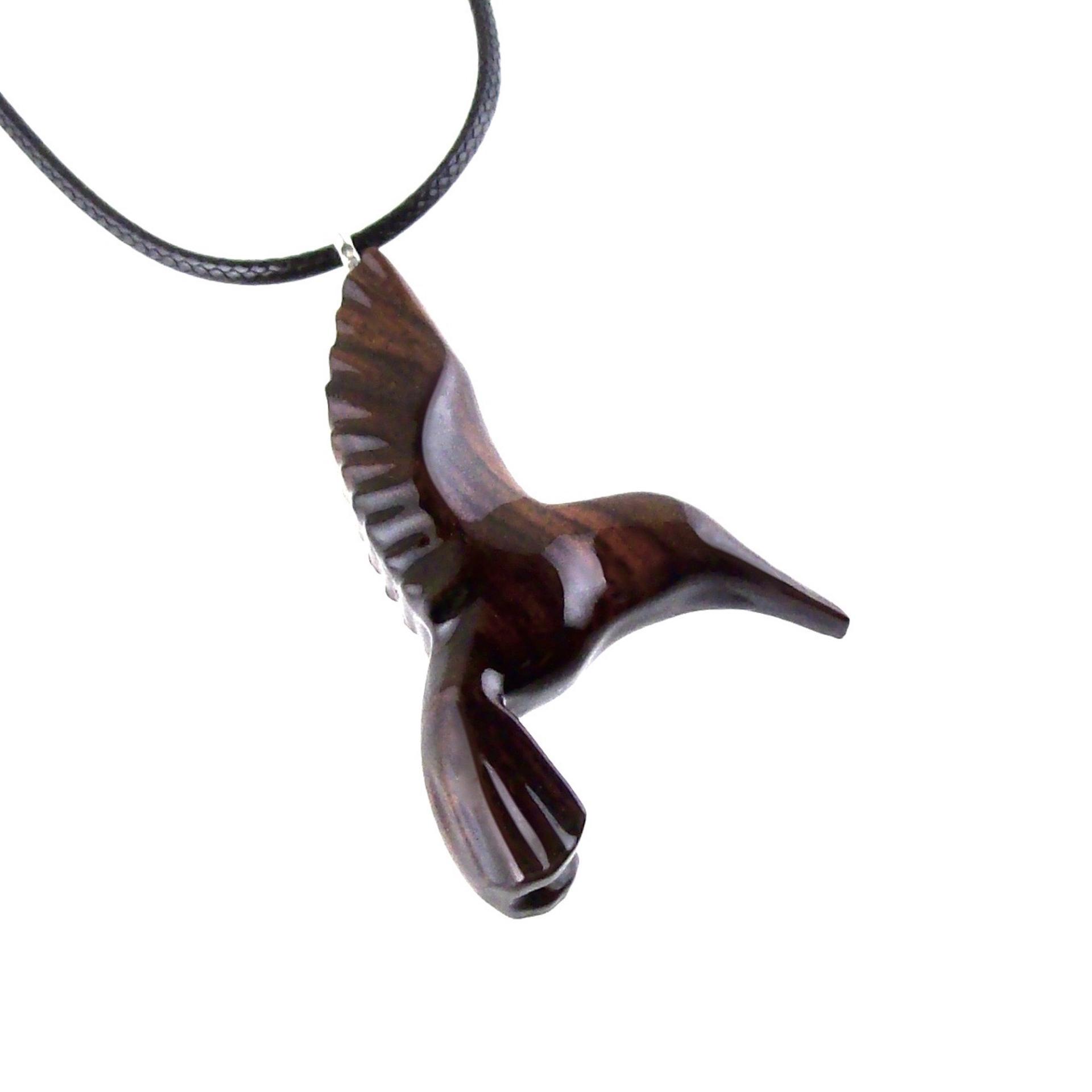 Hand Carved Wooden Hummingbird Pendant, Hummingbird Necklace, Wood Bird Jewelry Gift for Her