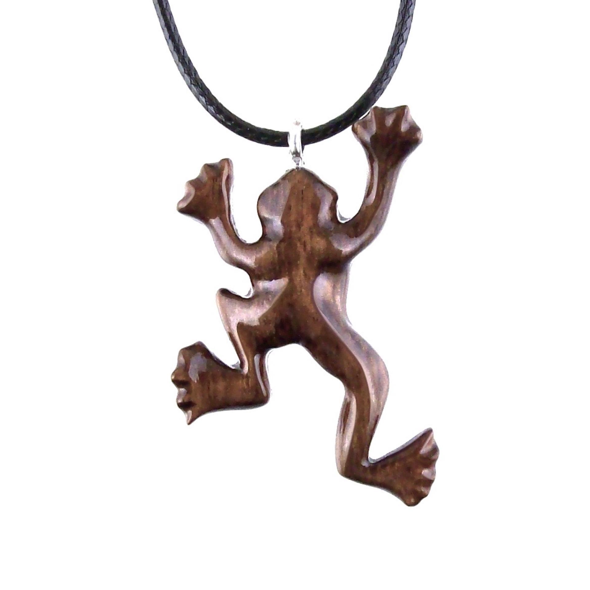 Hand Carved Wooden Frog Pendant Necklace, Animal Wood Jewelry Gift for Men or Women