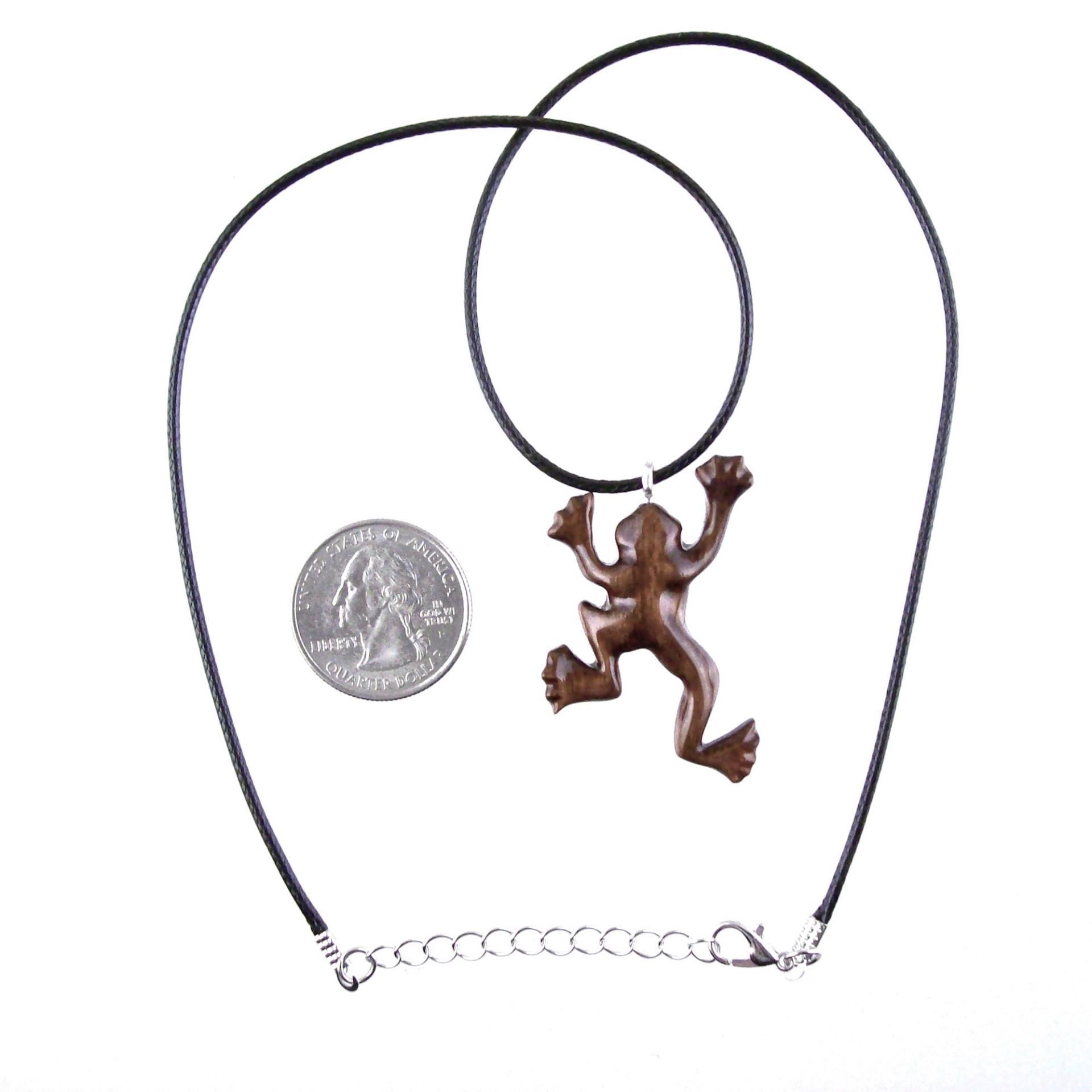 Hand Carved Wooden Frog Pendant Necklace, Animal Wood Jewelry Gift for Men or Women