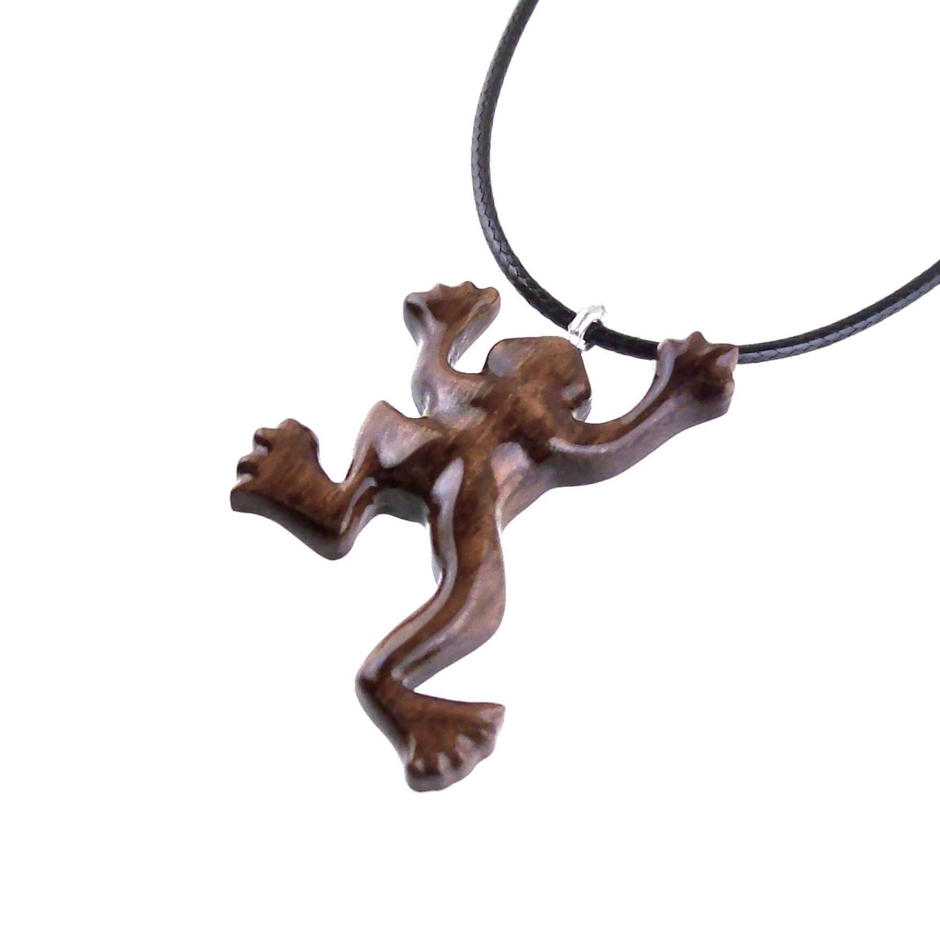 Hand Carved Wooden Frog Pendant Necklace, Animal Wood Jewelry Gift for Men or Women