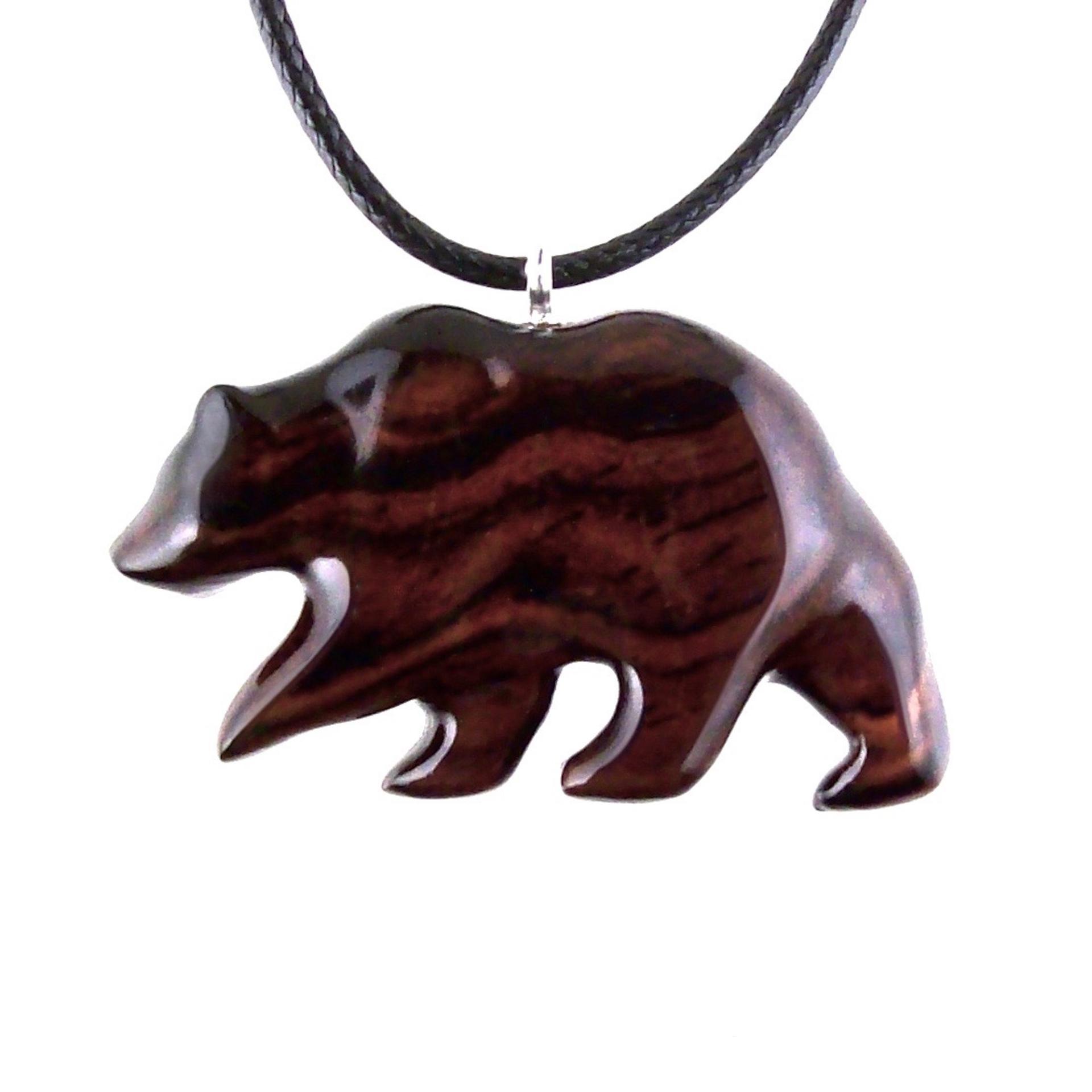 Wood Bear Necklace, Hand Carved Wooden Grizzly Bear Pendant for Men or Women, Spirit Animal Totem Jewelry Gift for Him Her