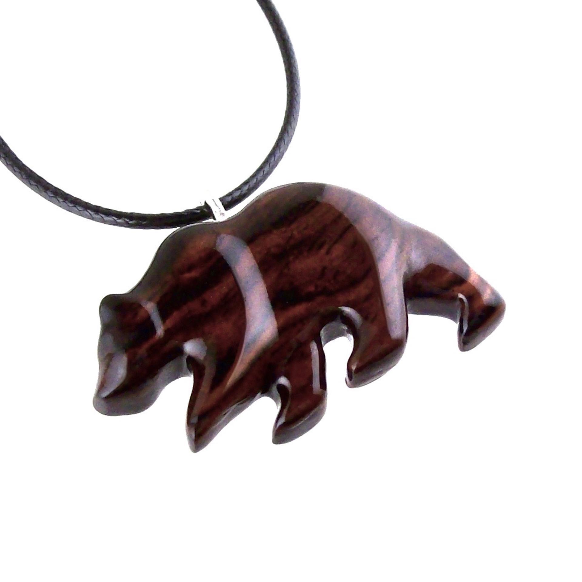 Wood Bear Necklace, Hand Carved Wooden Grizzly Bear Pendant for Men or Women, Spirit Animal Totem Jewelry Gift for Him Her