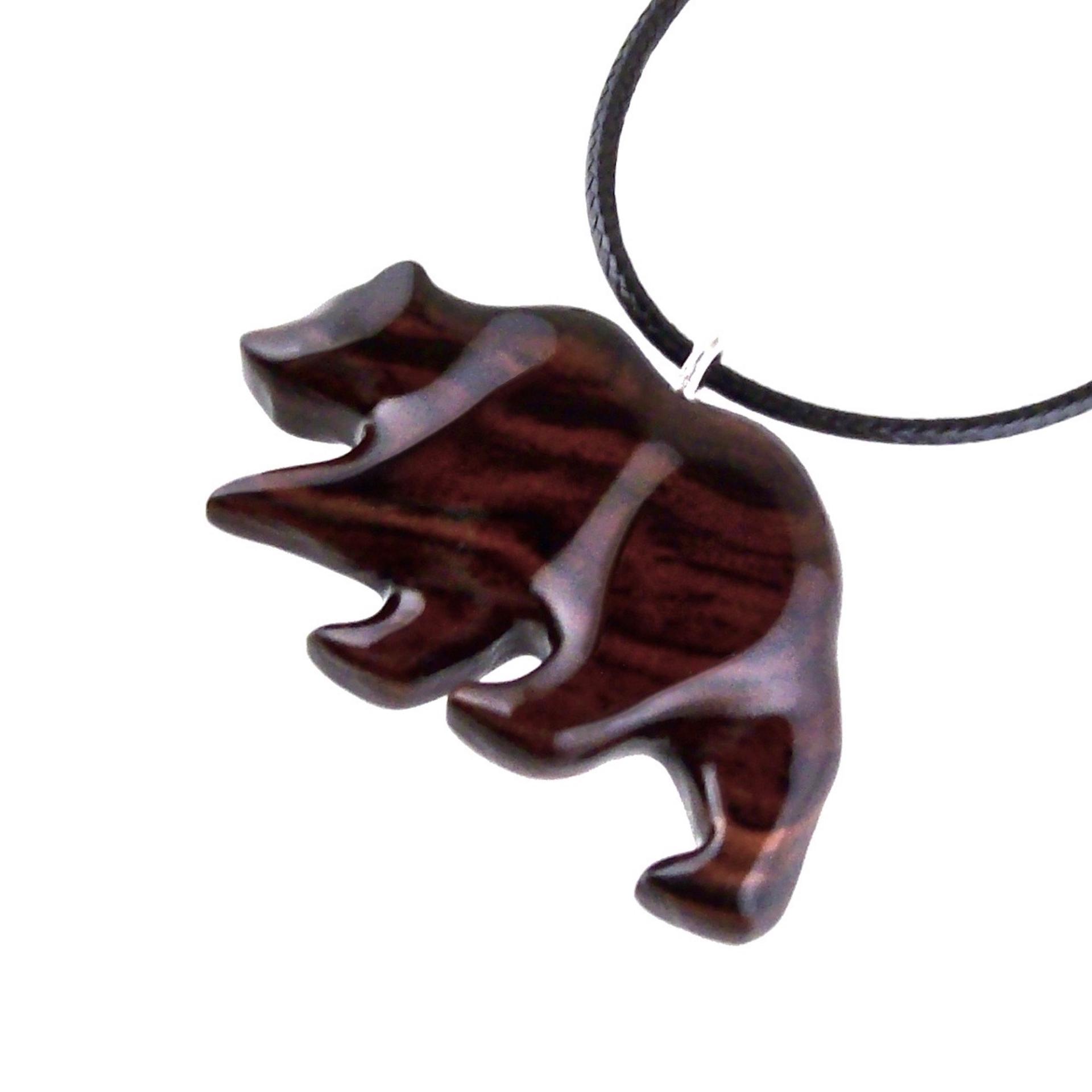 Wood Bear Necklace, Hand Carved Wooden Grizzly Bear Pendant for Men or Women, Spirit Animal Totem Jewelry Gift for Him Her