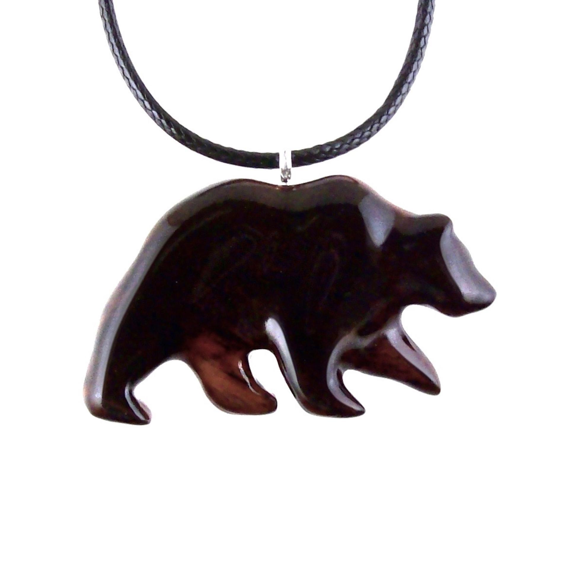 Wood Bear Necklace, Hand Carved Wooden Grizzly Bear Pendant for Men or Women, Spirit Animal Totem Jewelry Gift for Him Her