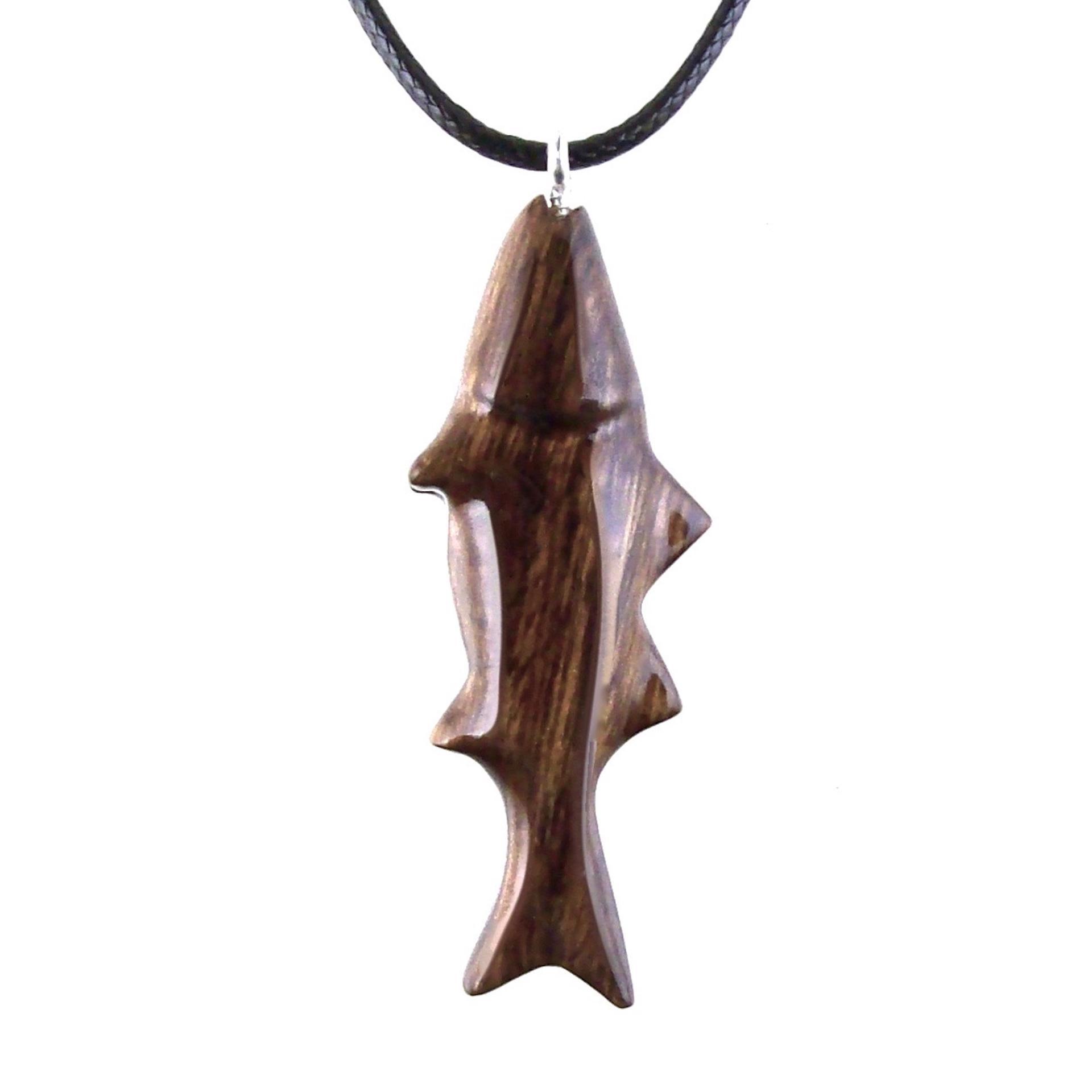 Hand Carved Fish Necklace, Wooden Striped Bass Pendant, Fishermen Jewelry, Mens Wood Necklace, One of a Kind Gift for Him