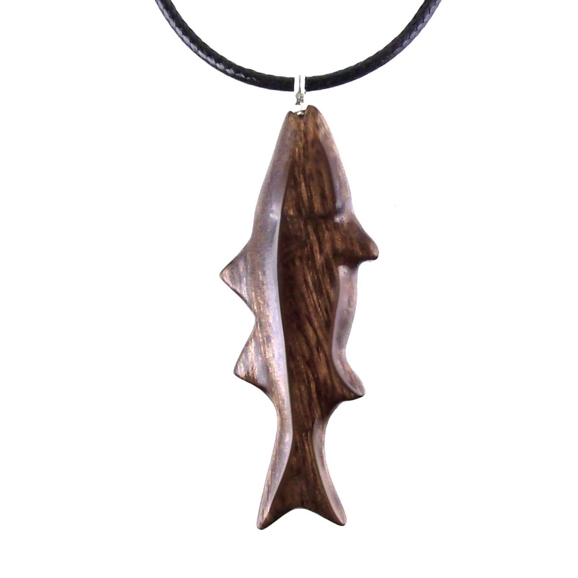 Hand Carved Fish Necklace, Wooden Striped Bass Pendant, Fishermen Jewelry, Mens Wood Necklace, One of a Kind Gift for Him