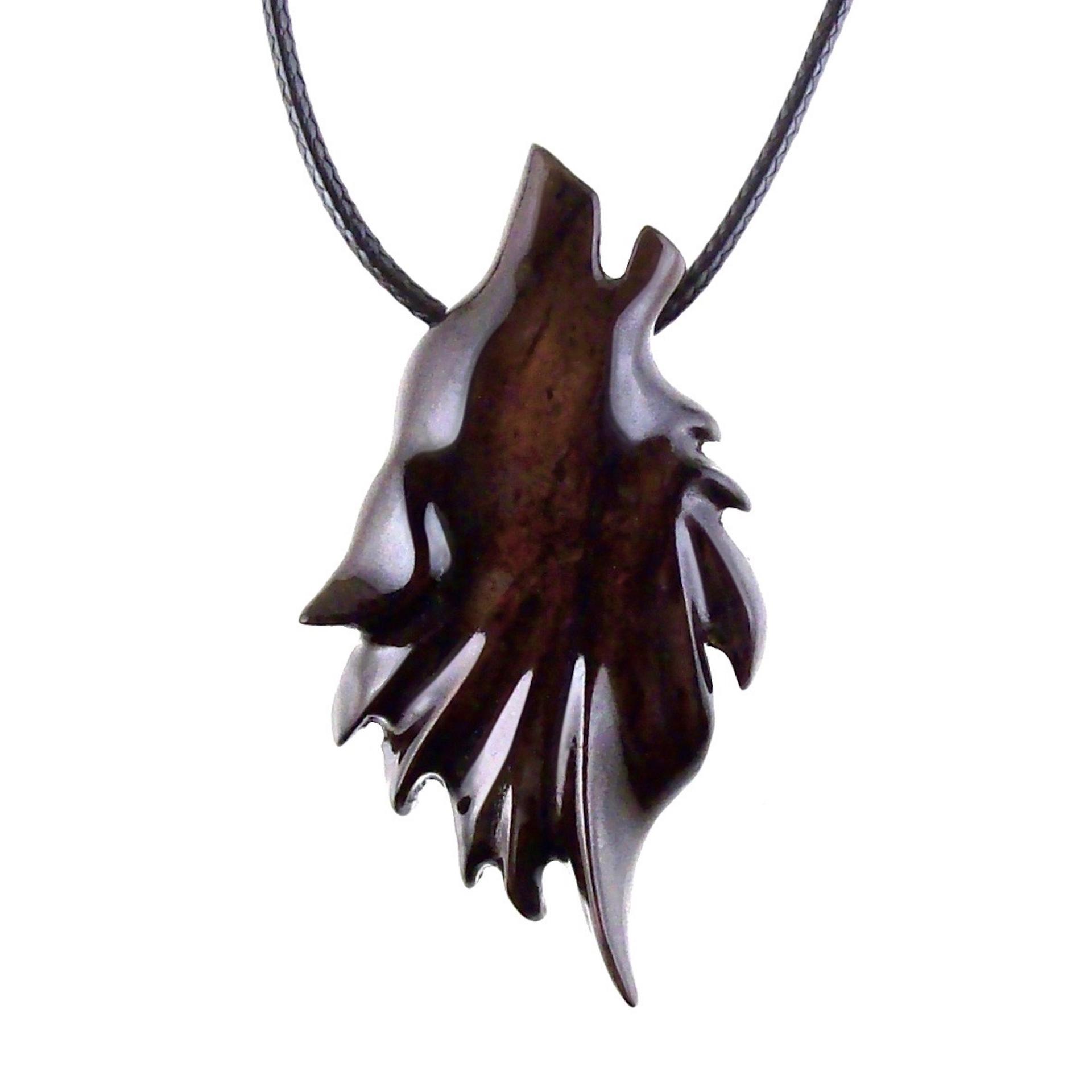 Wolf Pendant, Wooden Wolf Necklace, Hand Carved Totem Animal, Woodland Jewelry for Men Women