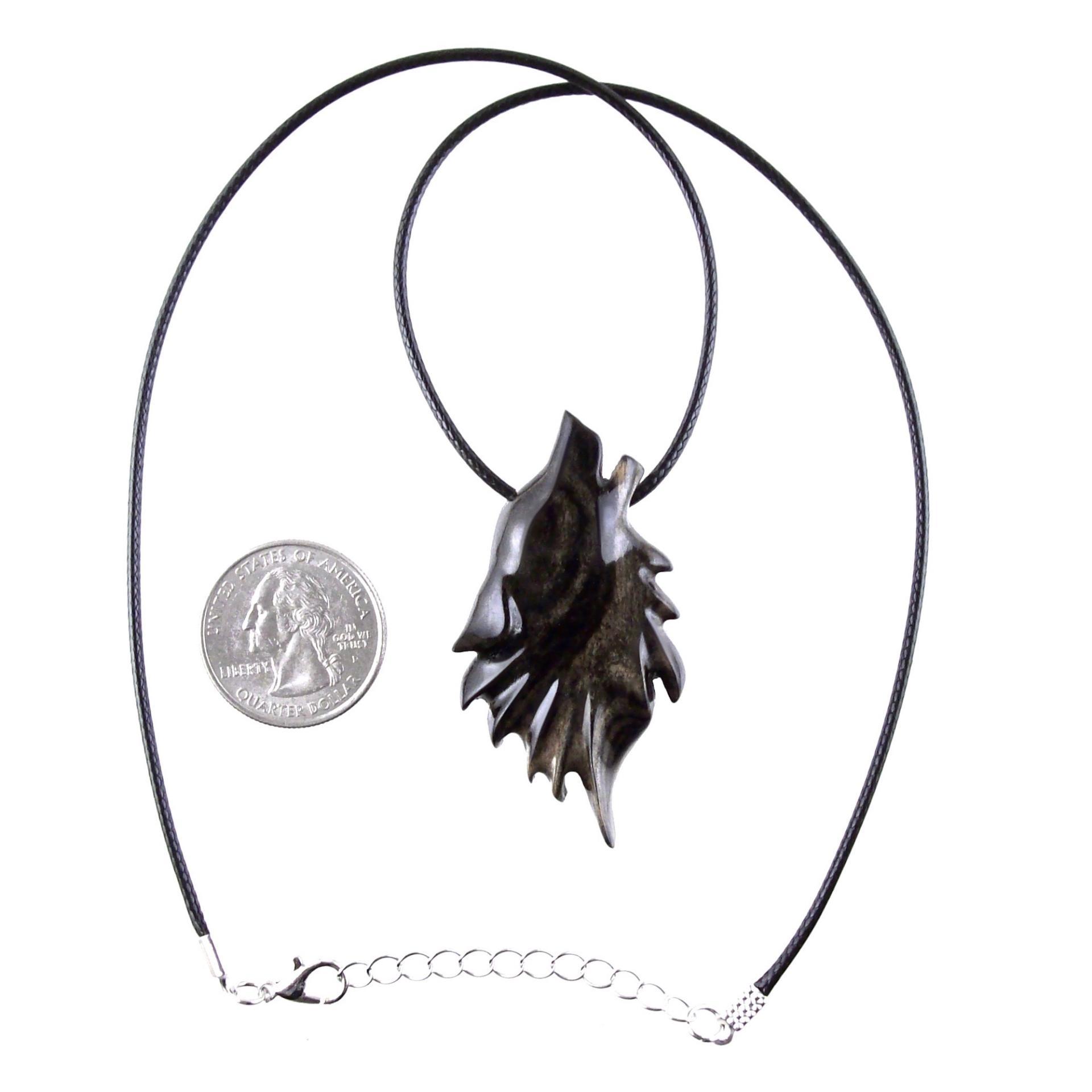 Wolf Necklace, Hand Carved Wooden Wolf Pendant for Men or Women, Spirit Animal Totem Woodland Jewelry