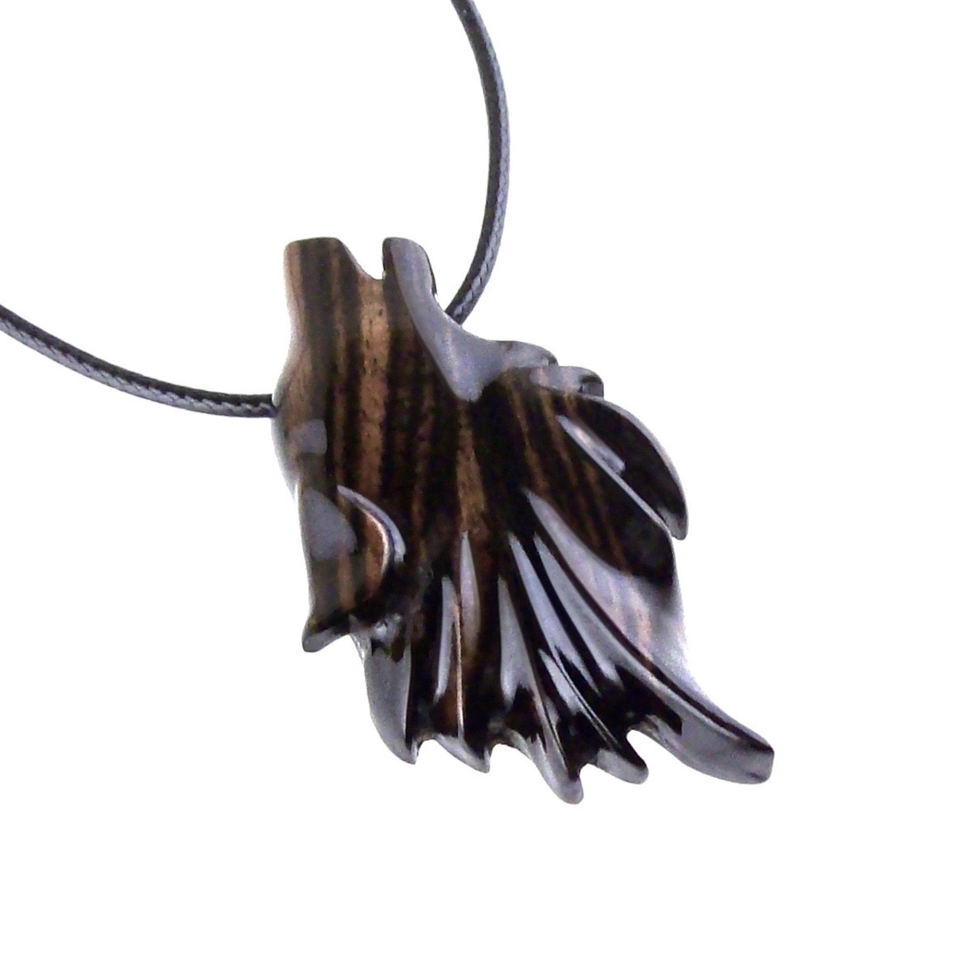 Wolf Wood Necklace, Hand Carved Wooden Wolf Head Pendant in Black with Brown Streaks