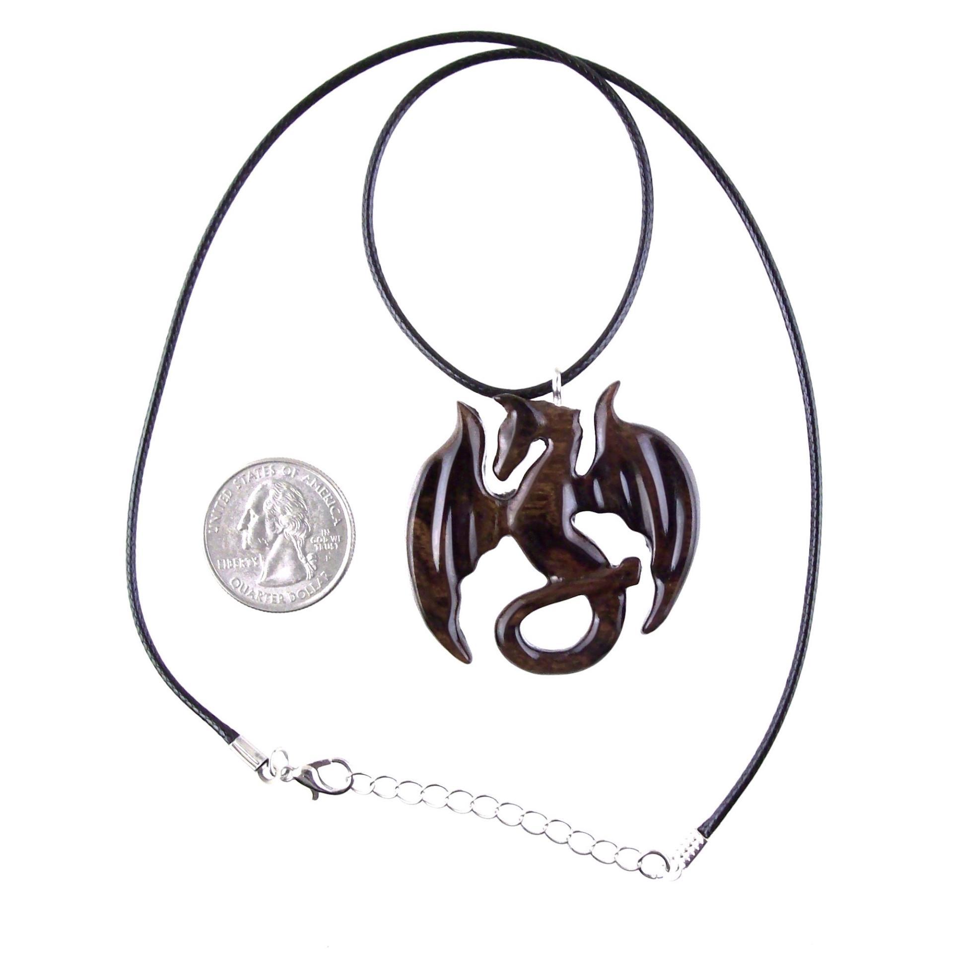 Wooden Dragon Pendant, Hand Carved Dragon Necklace, Fantasy Wood Jewelry for Men Women