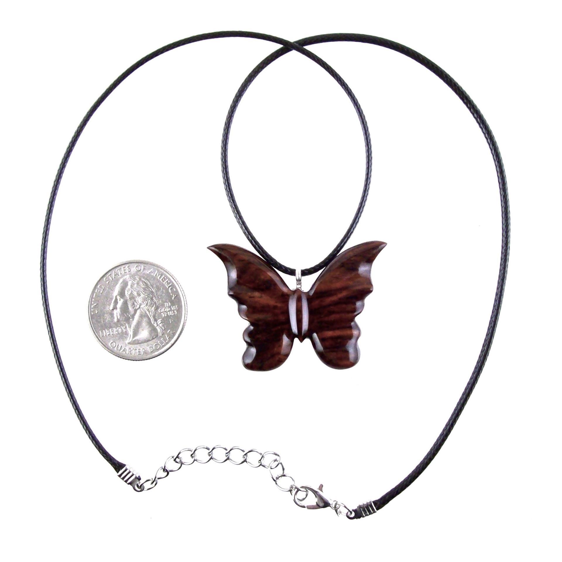 Butterfly Necklace, Hand Carved Wooden Butterfly Pendant, Insect Wood Jewelry, Gift for Her