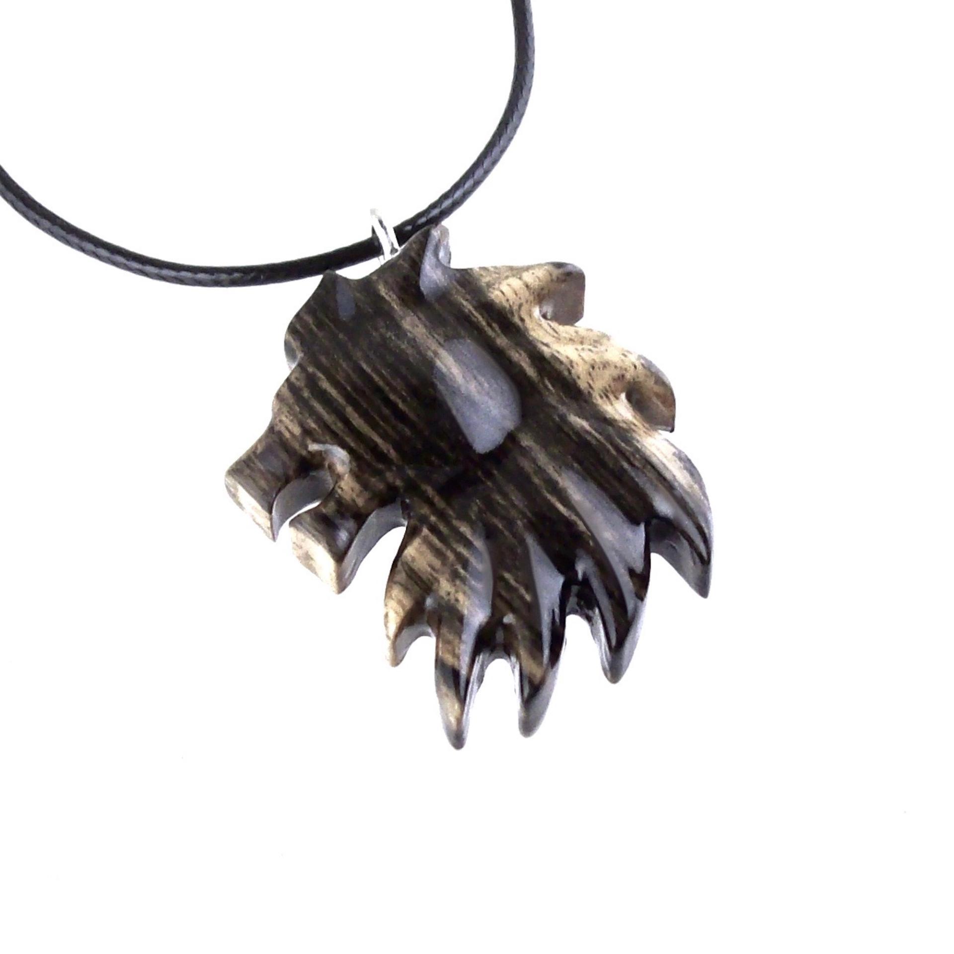Hand Carved Wooden Lion Head Necklace Pendant, Handmade Leo Spirit Animal Jewelry Gift