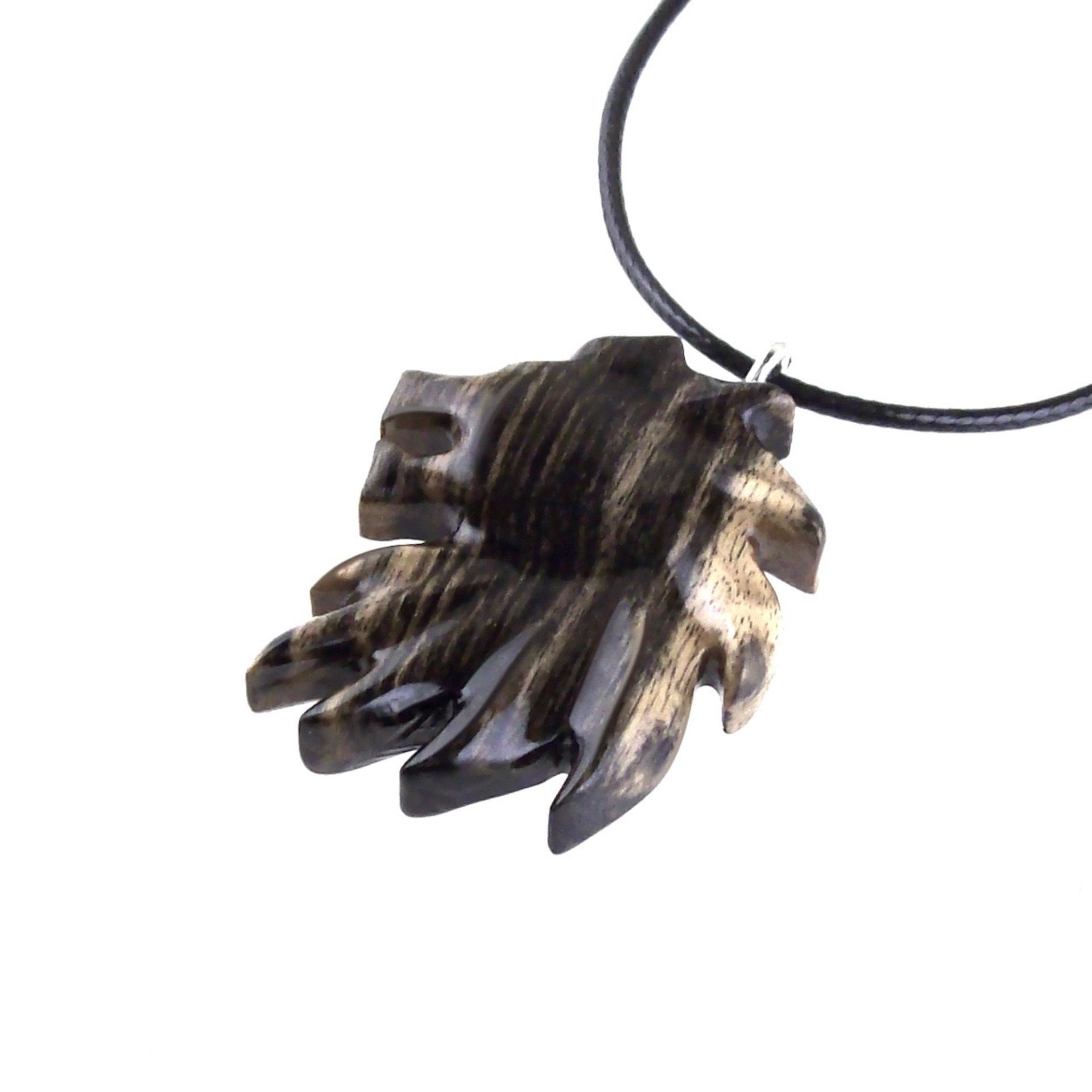 Hand Carved Wooden Lion Head Necklace Pendant, Handmade Leo Spirit Animal Jewelry Gift