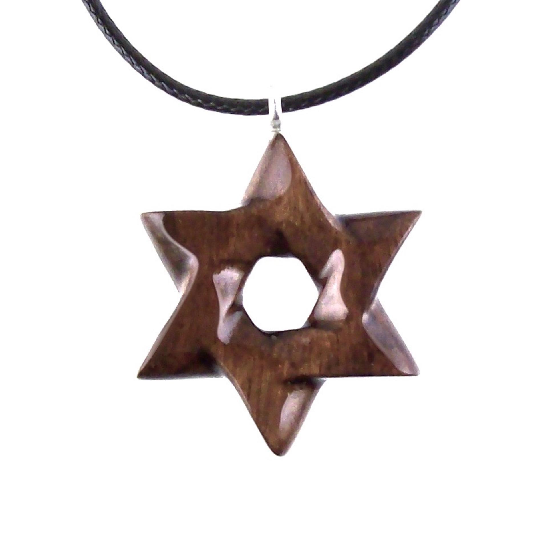 Hand Carved Wooden Star of David Pendant, Jewish Star Necklace for Men or Women, Wood Jewish Jewelry