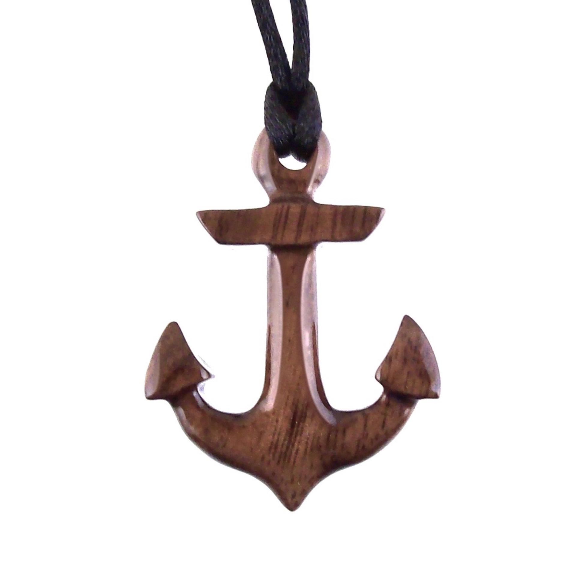 Hand Carved Wooden Anchor Pendant, Mens Wood Necklace, Handmade Nautical Jewelry Gift for Him
