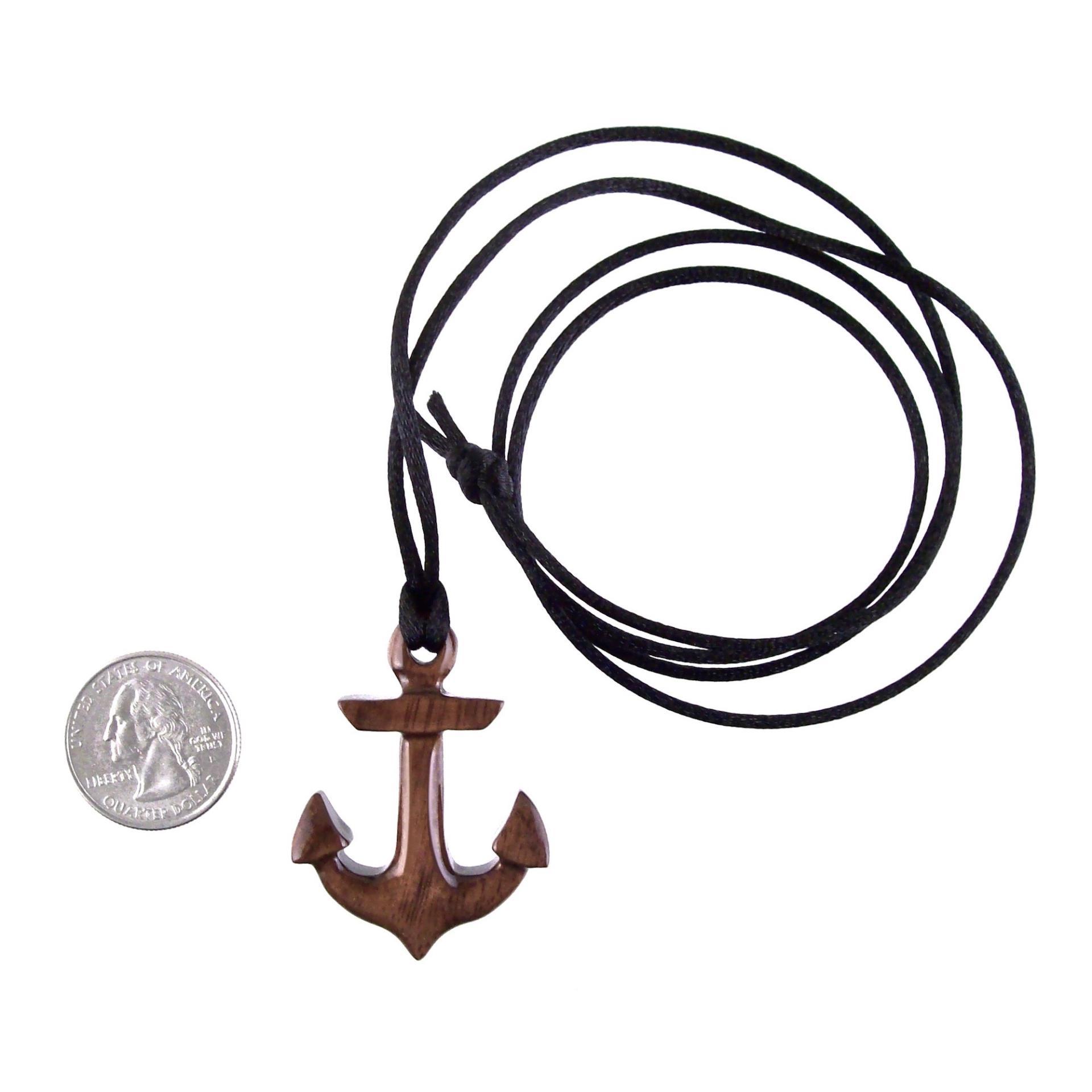 Hand Carved Wooden Anchor Pendant, Mens Wood Necklace, Handmade Nautical Jewelry Gift for Him