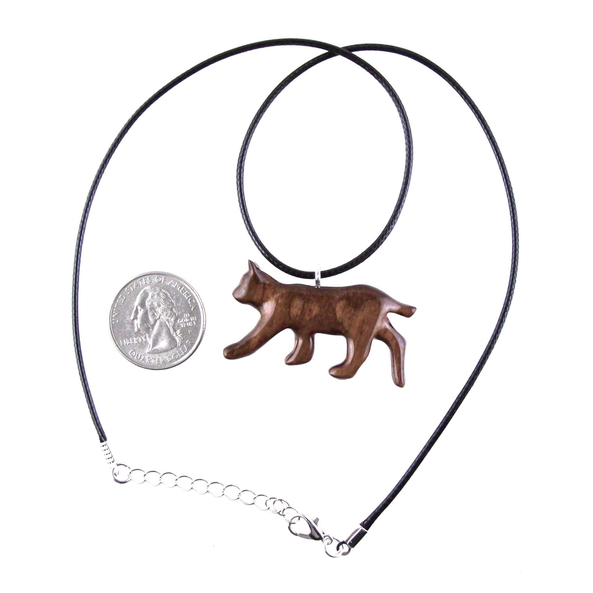 Hand Carved Lynx Pendant, Wooden Bobcat Necklace, Wildcat Totem Spirit Animal Handmade Wood Jewelry