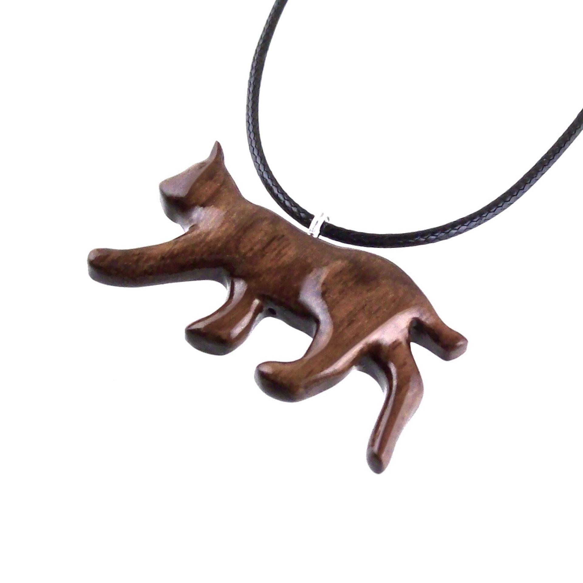 Hand Carved Lynx Pendant, Wooden Bobcat Necklace, Wildcat Totem Spirit Animal Handmade Wood Jewelry