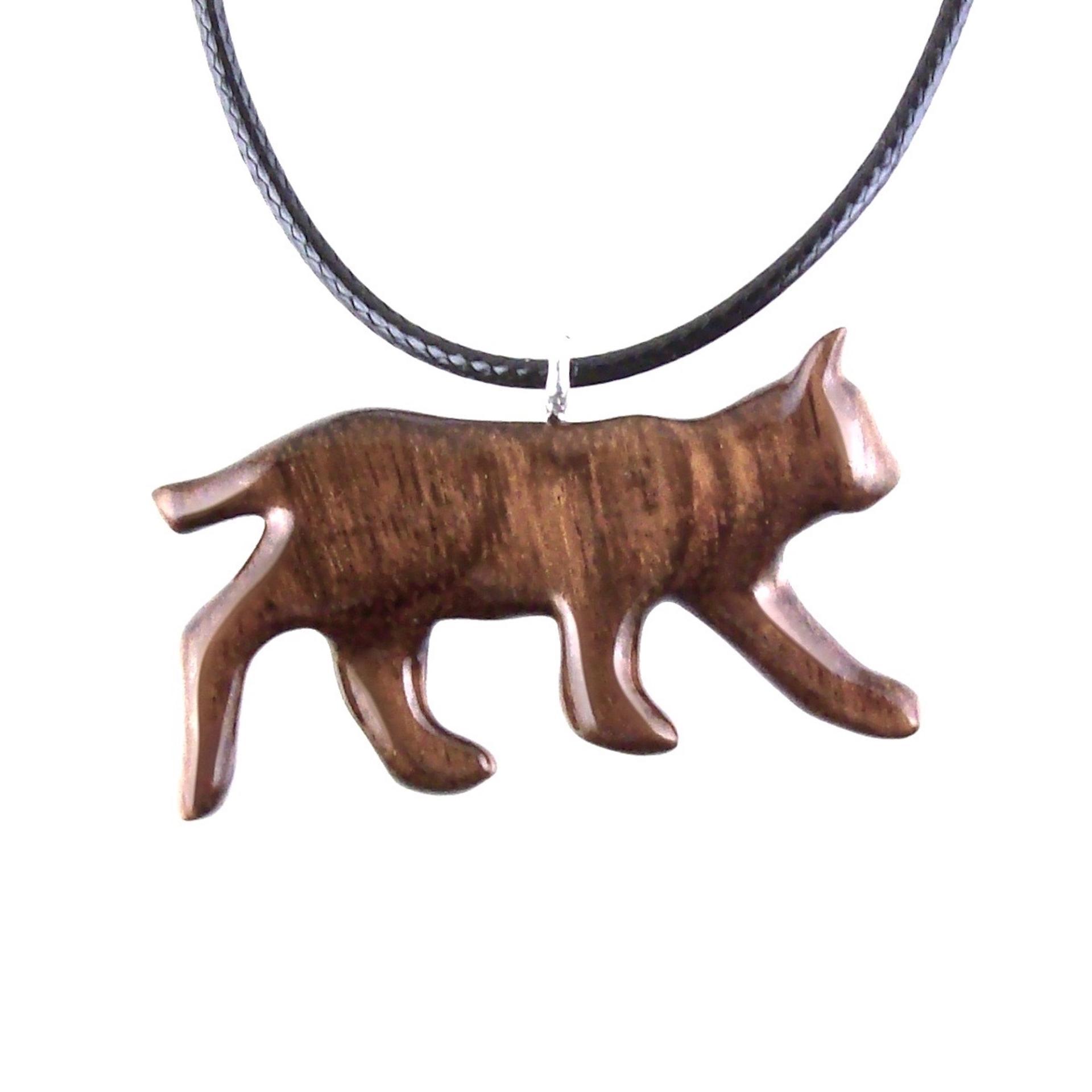 Hand Carved Lynx Pendant, Wooden Bobcat Necklace, Wildcat Totem Spirit Animal Handmade Wood Jewelry