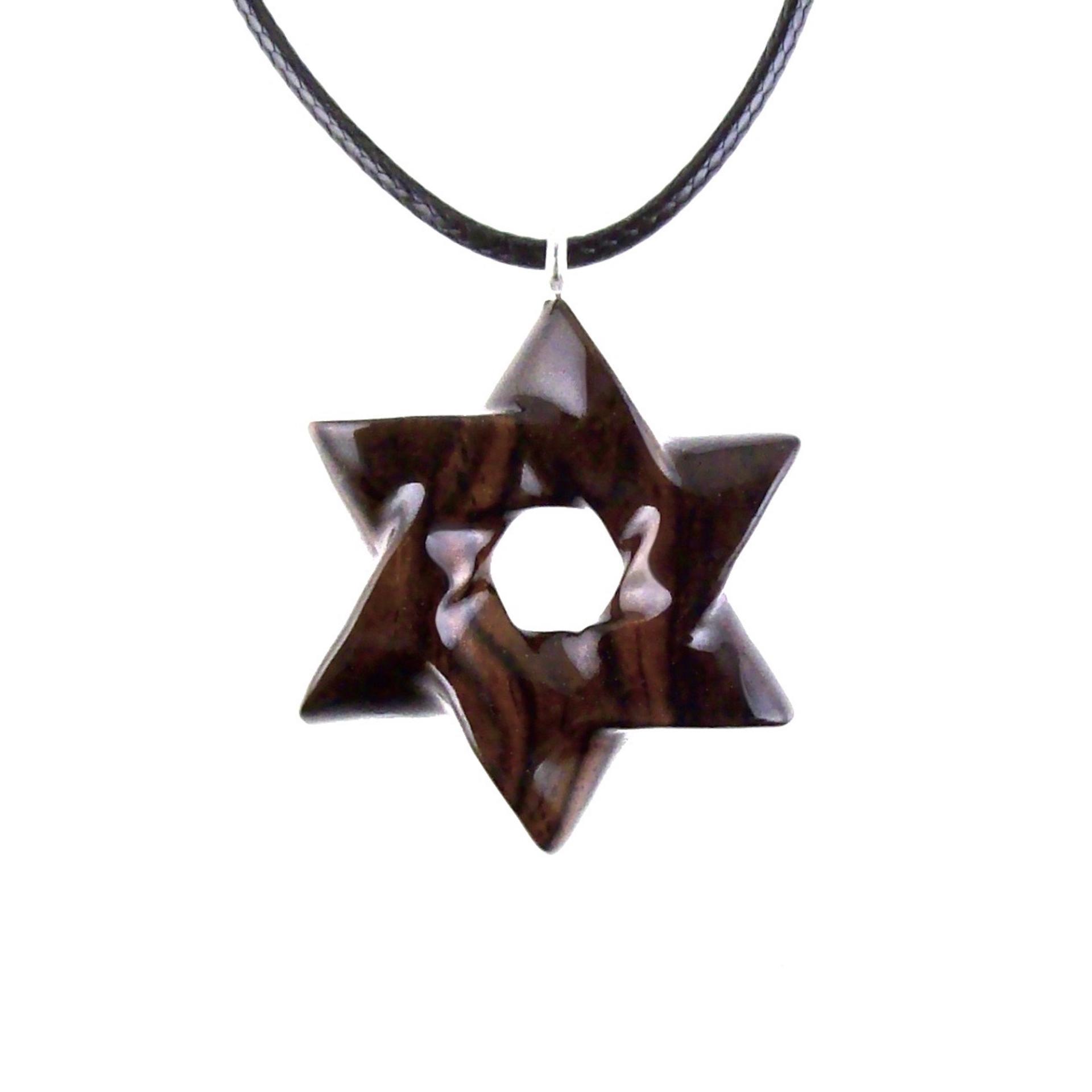 Star of David Pendant, Hand Carved Wooden Jewish Star Necklace for Men or Women, Wood Jewish Jewelry