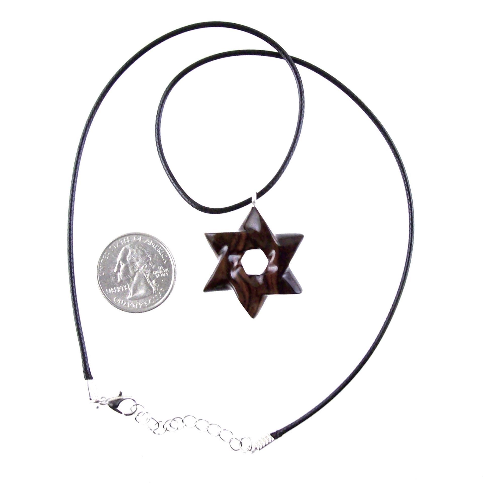 Star of David Pendant, Hand Carved Wooden Jewish Star Necklace for Men or Women, Wood Jewish Jewelry