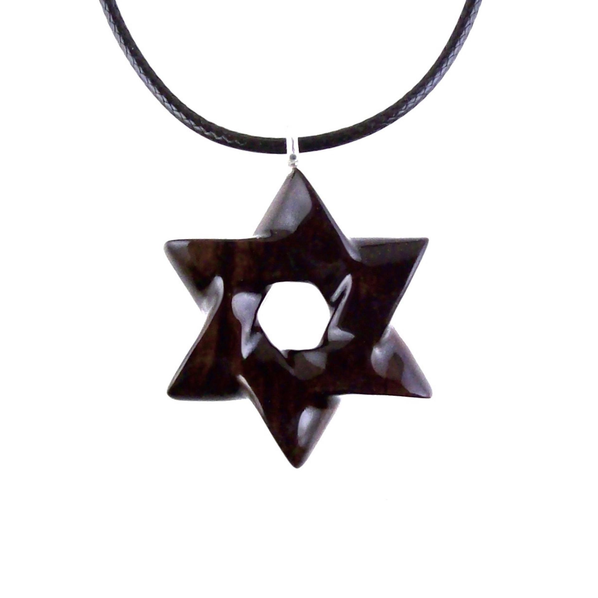 Star of David Pendant, Hand Carved Wooden Jewish Star Necklace for Men or Women, Wood Jewish Jewelry