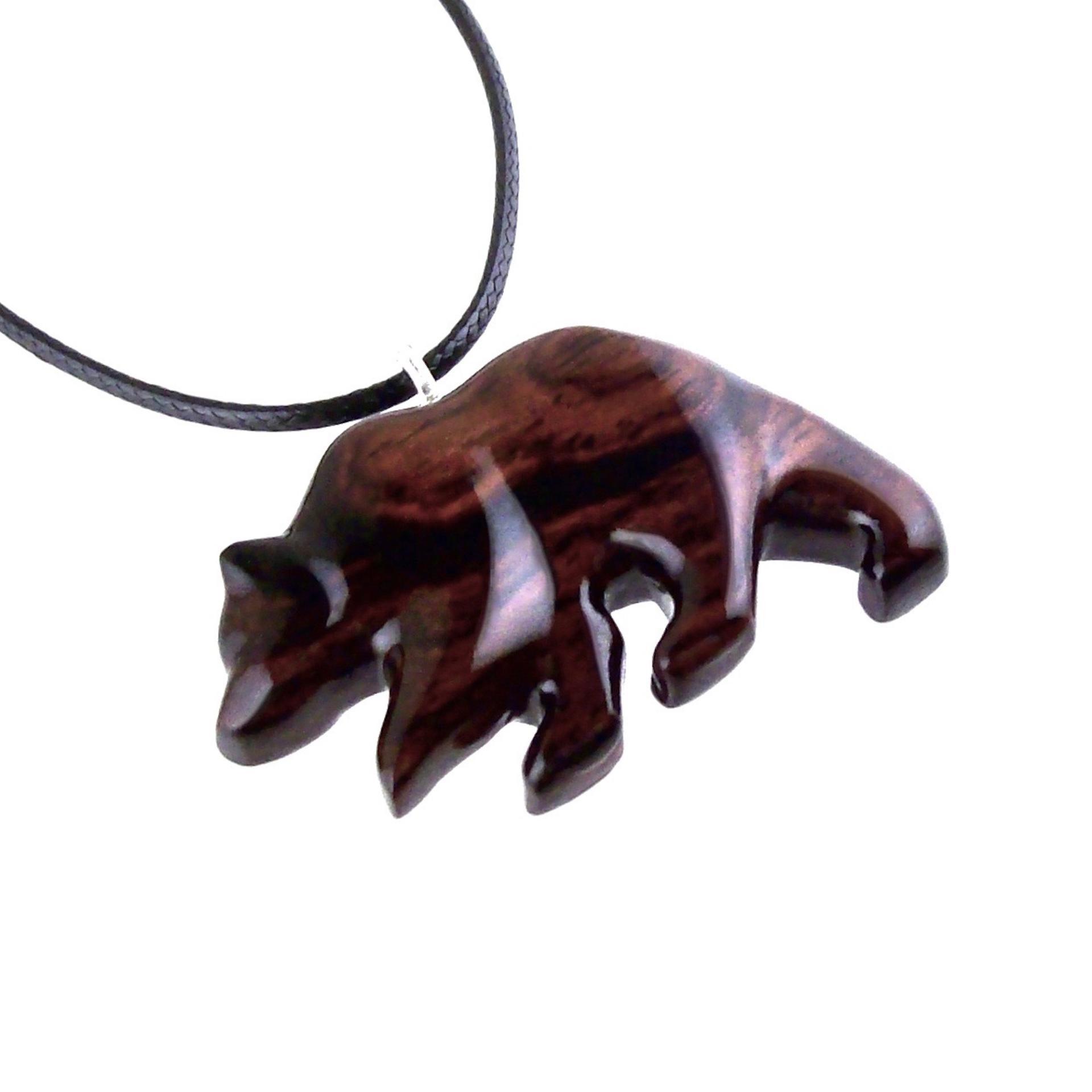 Wood Bear Necklace, Hand Carved Wooden Grizzly Bear Pendant for Men or Women, Spirit Animal Totem Jewelry Gift for Him Her