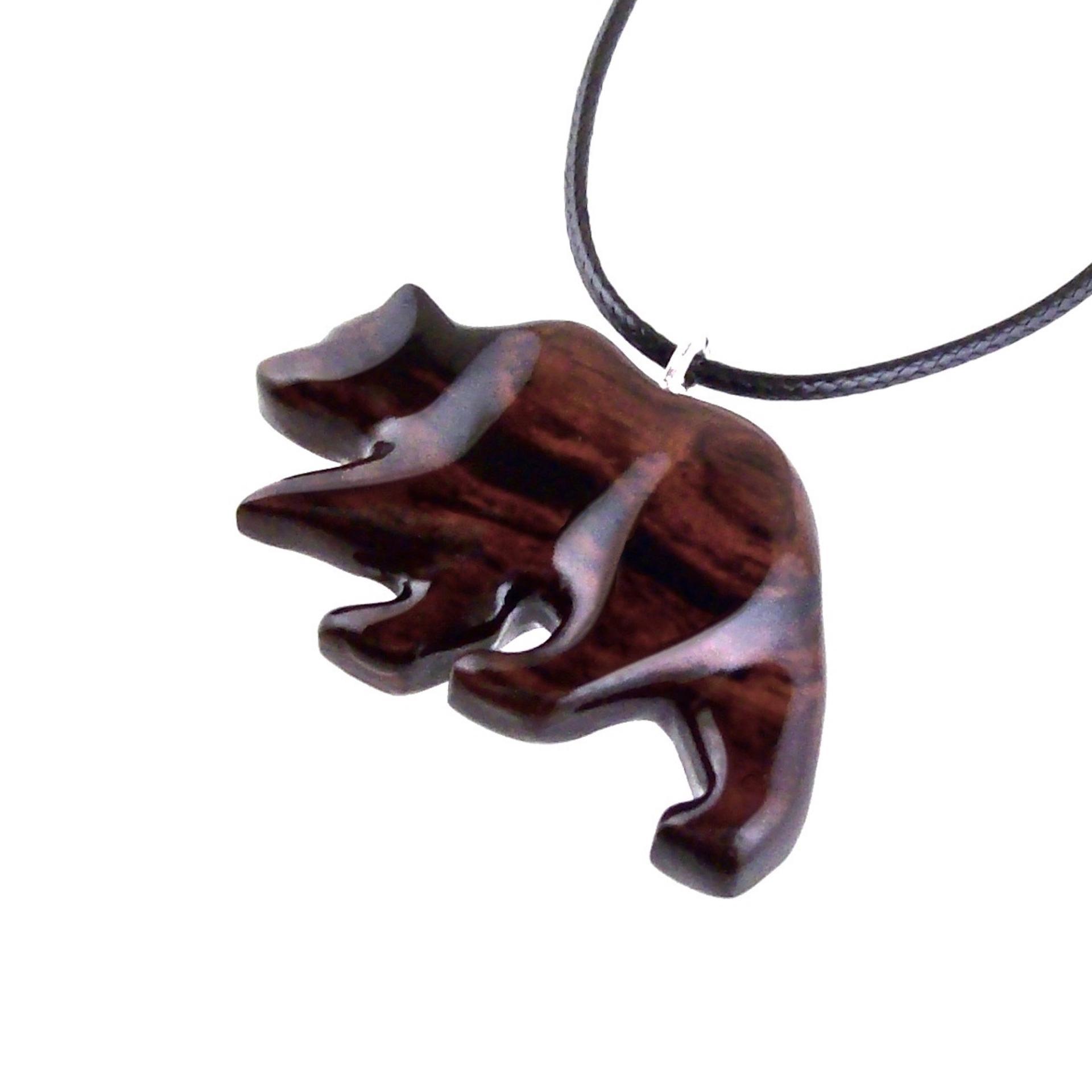 Wood Bear Necklace, Hand Carved Wooden Grizzly Bear Pendant for Men or Women, Spirit Animal Totem Jewelry Gift for Him Her