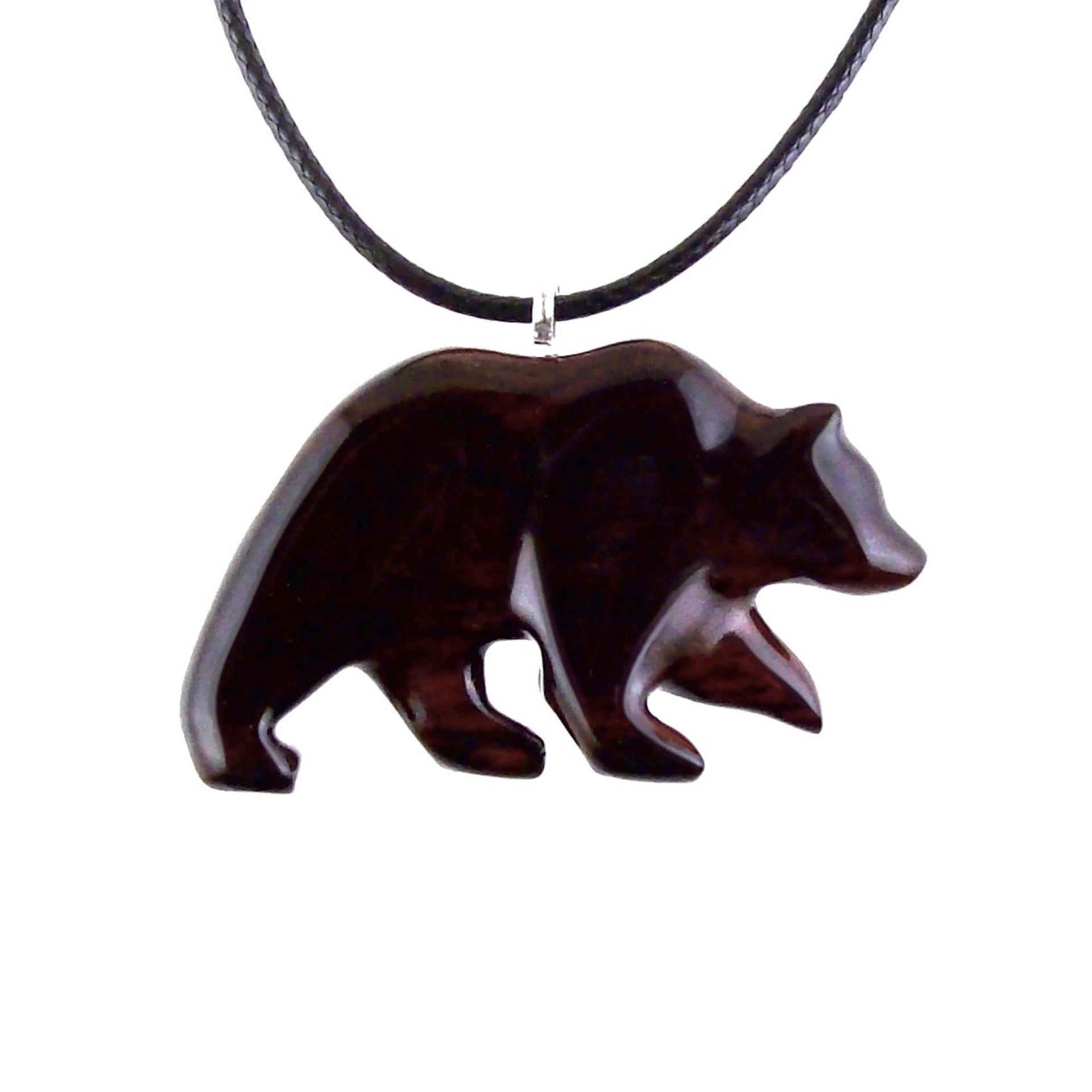 Wood Bear Necklace, Hand Carved Wooden Grizzly Bear Pendant for Men or Women, Spirit Animal Totem Jewelry Gift for Him Her
