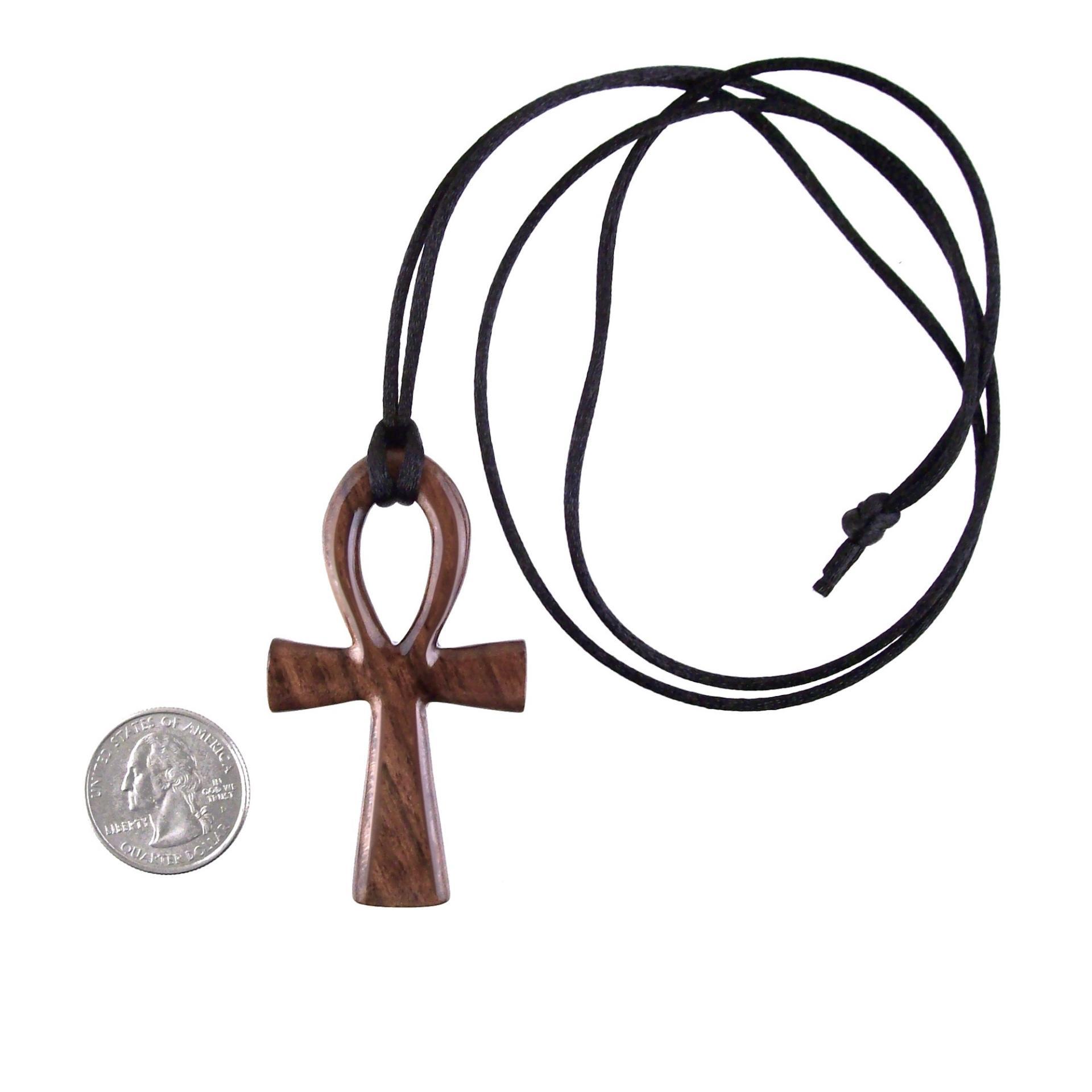 Large Wooden Ankh Pendant Necklace, Egyptian Amulet, Handmade African Mens Wood Jewelry
