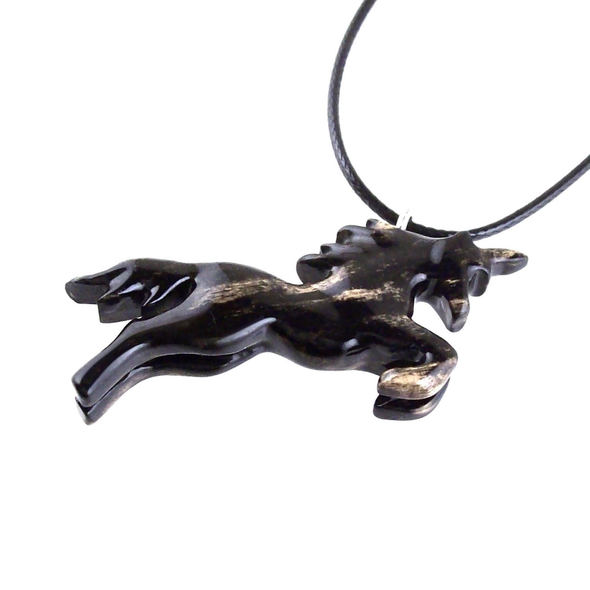 Hand Carved Wooden Unicorn Pendant Necklace, Fantasy Animal Wood Jewelry Gift for Her Him