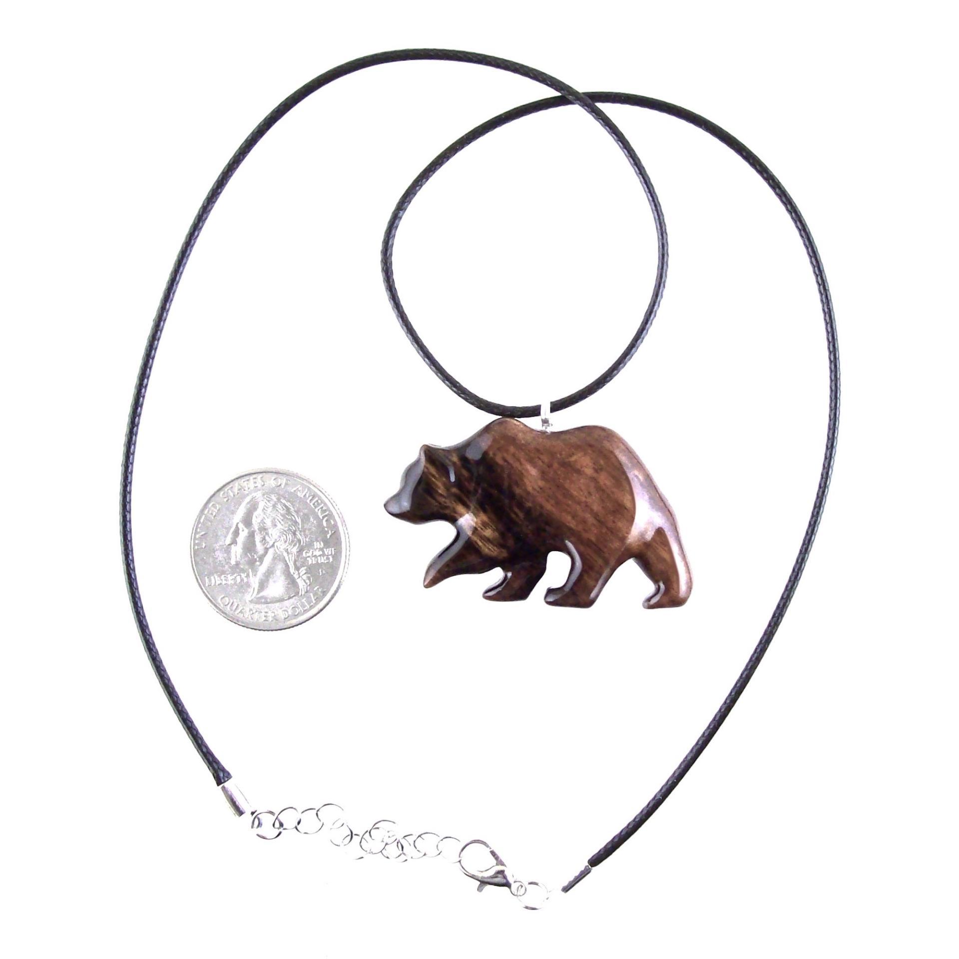 Hand Carved Wooden Bear Pendant, Grizzly Wood Bear Necklace, Totem Spirit Animal, Woodland Jewelry