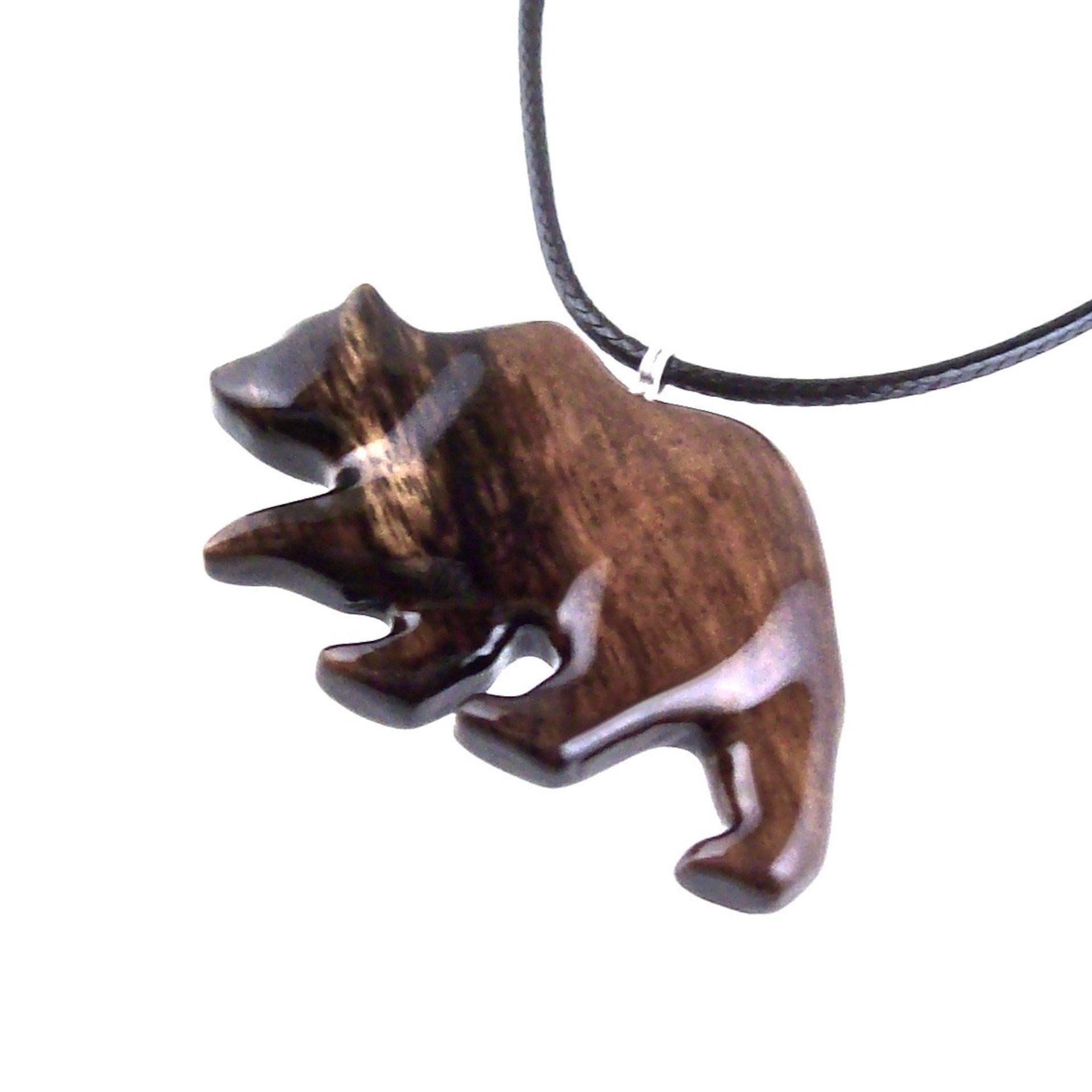 Hand Carved Wooden Bear Pendant, Grizzly Wood Bear Necklace, Totem Spirit Animal, Woodland Jewelry