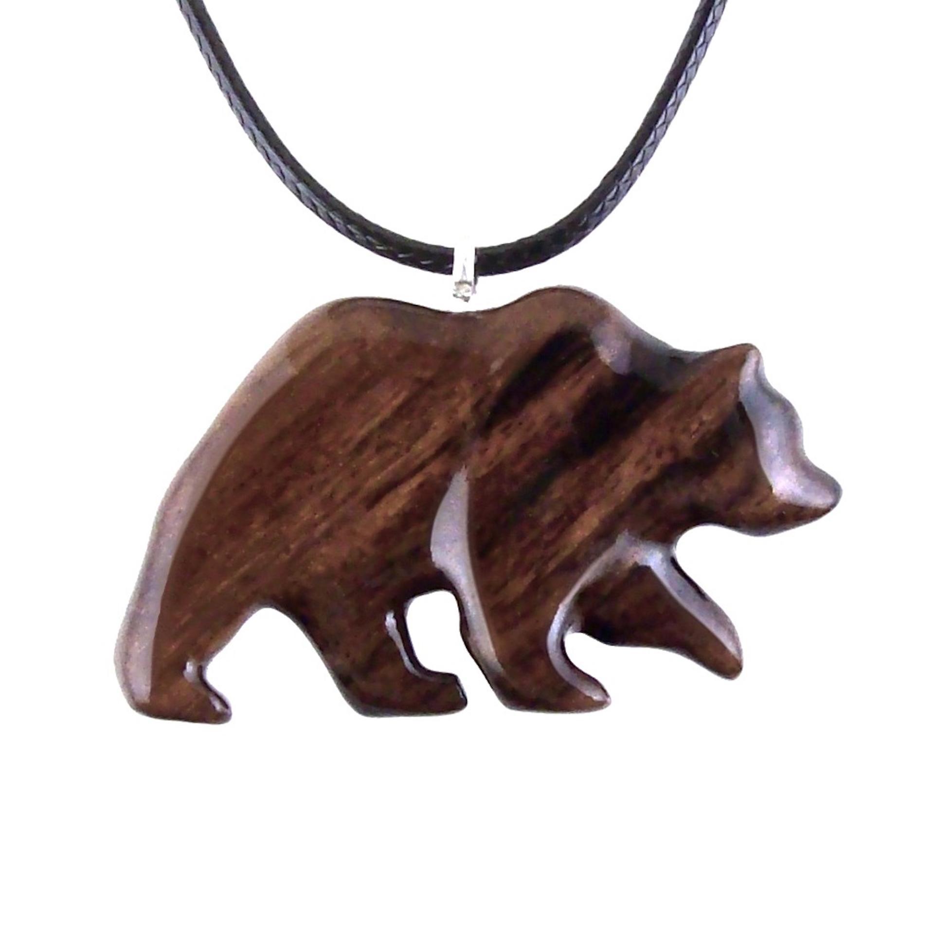 Hand Carved Wooden Bear Pendant, Grizzly Wood Bear Necklace, Totem Spirit Animal, Woodland Jewelry