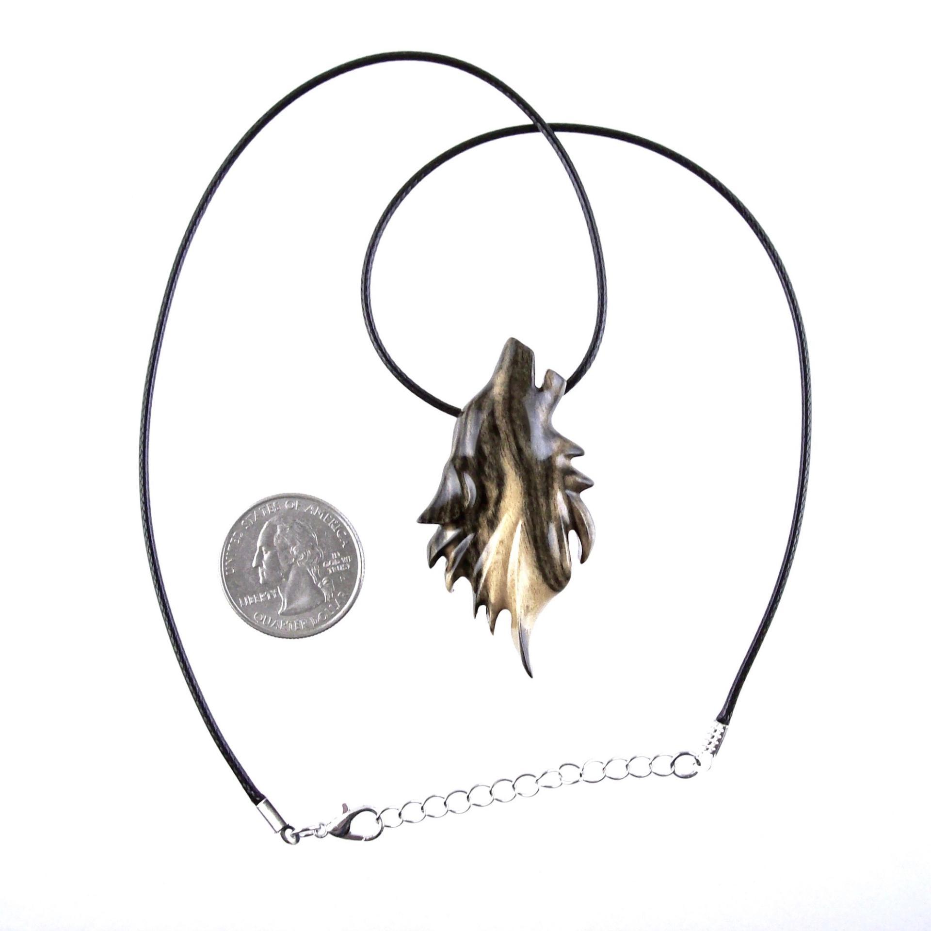 Wolf Necklace, Hand Carved Wooden Wolf Pendant for Men or Women, Spirit Animal Totem Woodland Jewelry