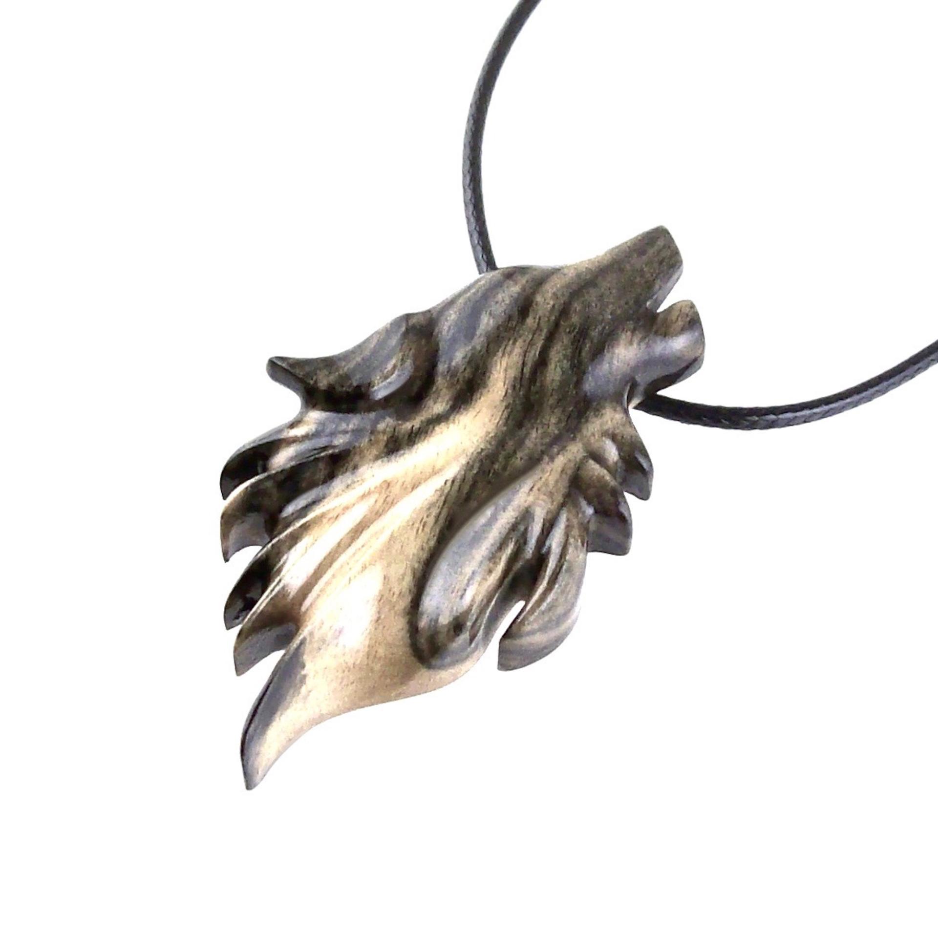 Wolf Necklace, Hand Carved Wooden Wolf Pendant for Men or Women, Spirit Animal Totem Woodland Jewelry