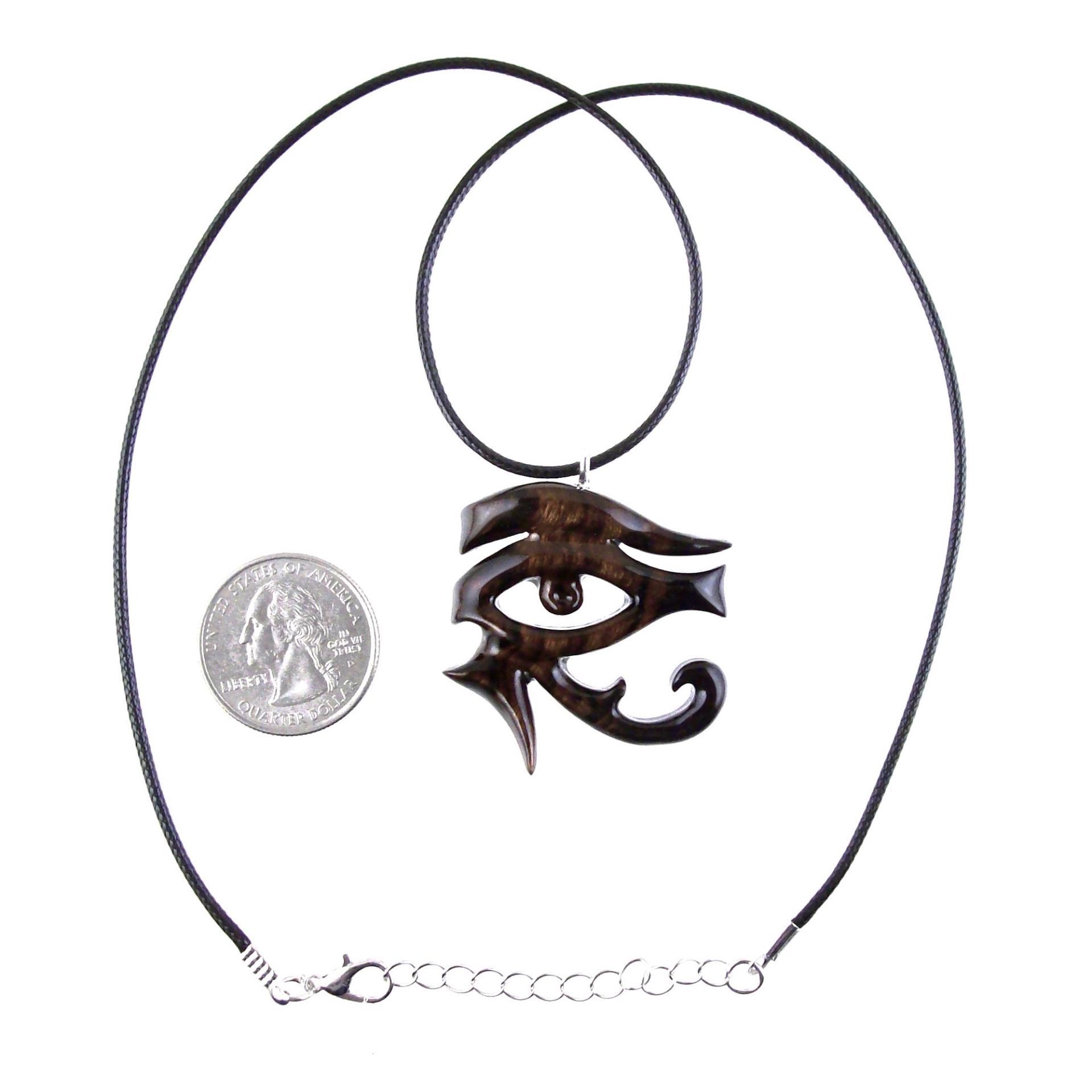 Eye of Horus Pendant, Hand Carved Wooden Eye of Ra Necklace, Egyptian Wood Jewelry