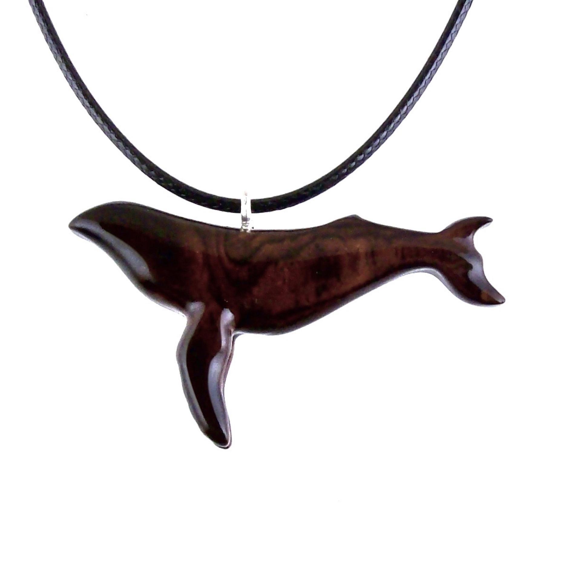 Humpback Whale Necklace, Hand Carved Wooden Whale Pendant, Whale-Watcher Gift for Men Women
