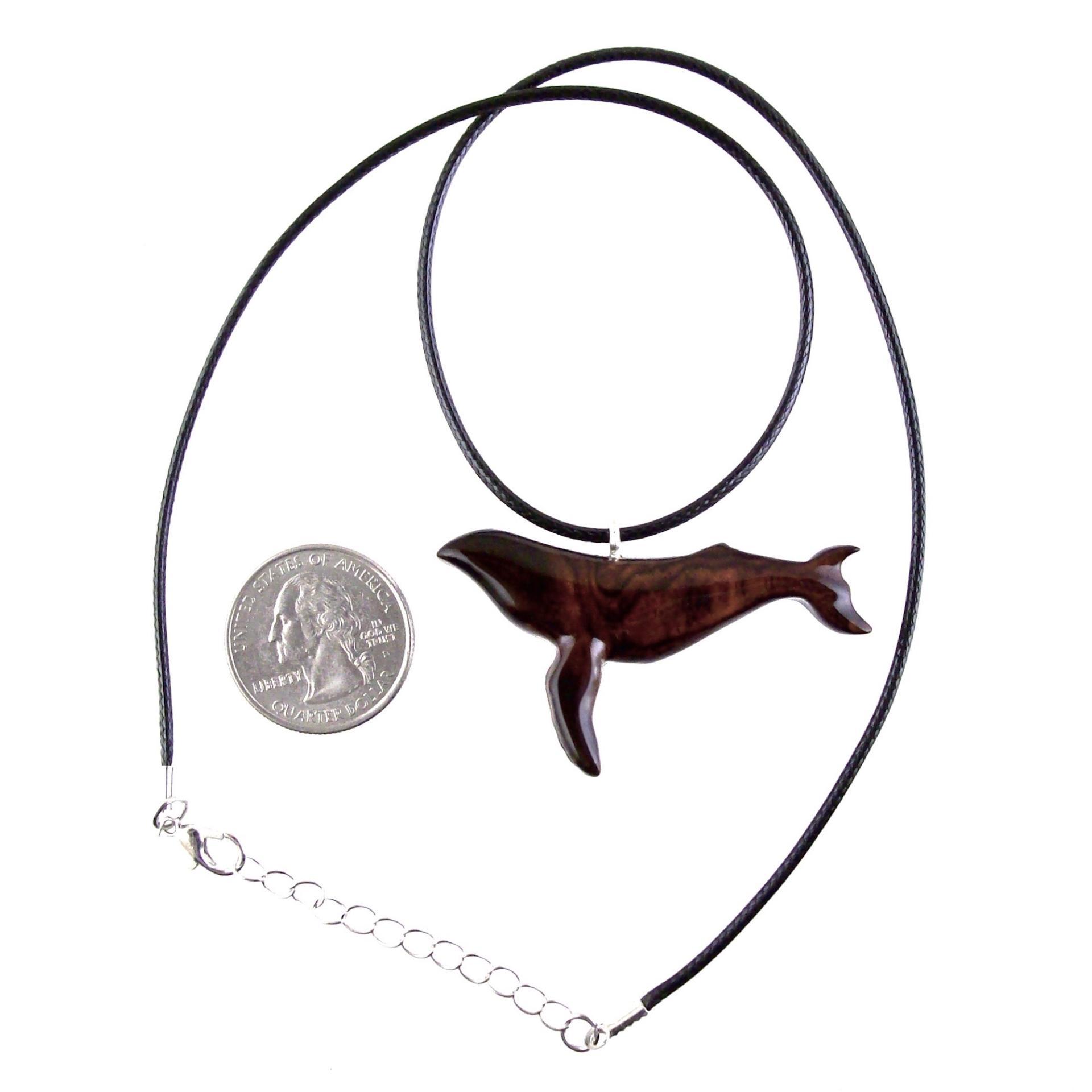 Humpback Whale Necklace, Hand Carved Wooden Whale Pendant, Whale-Watcher Gift for Men Women