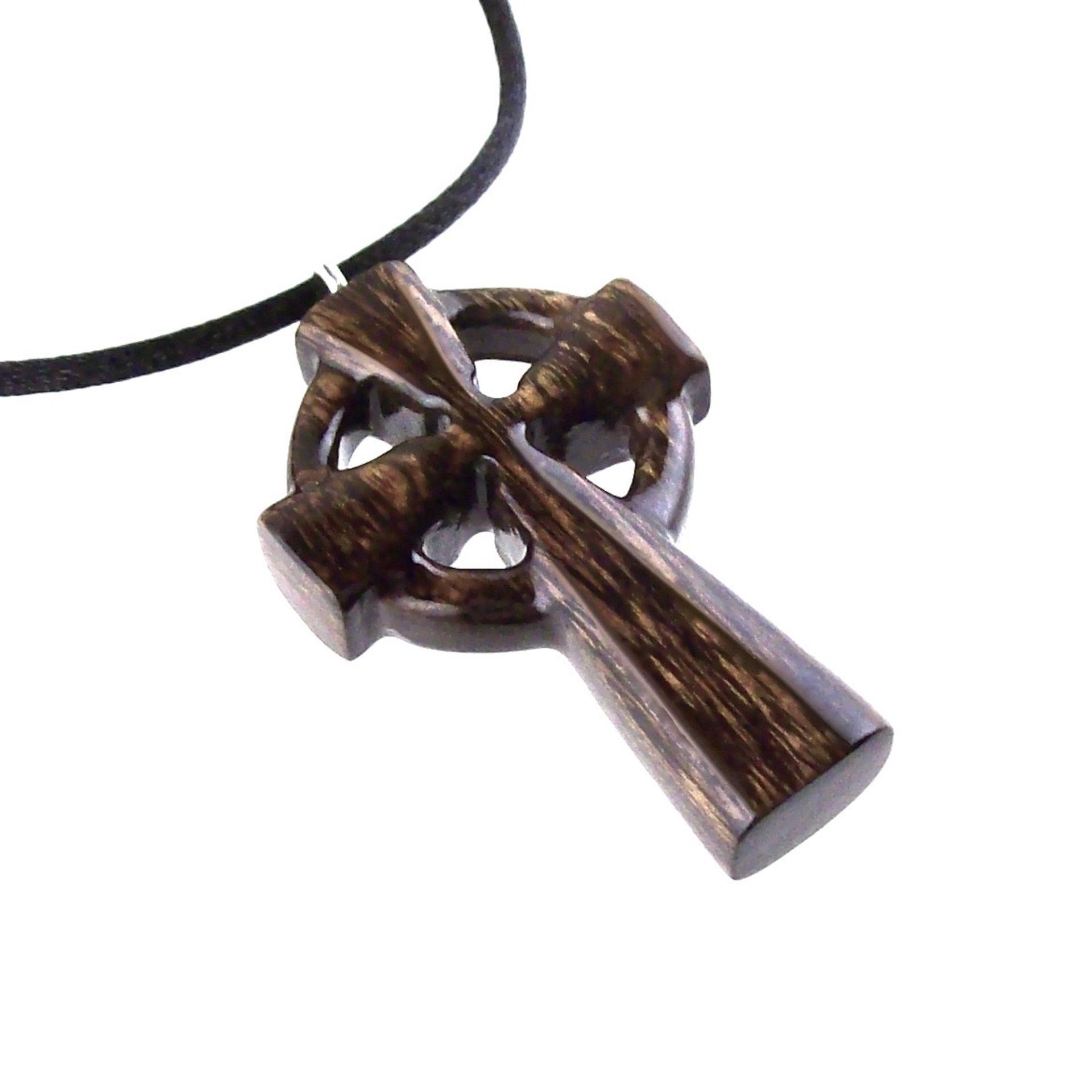 Celtic Cross Pendant, Hand Carved Wood Cross Necklace, Irish Mens Wooden Christian Jewelry, One of a Kind Gift for Him