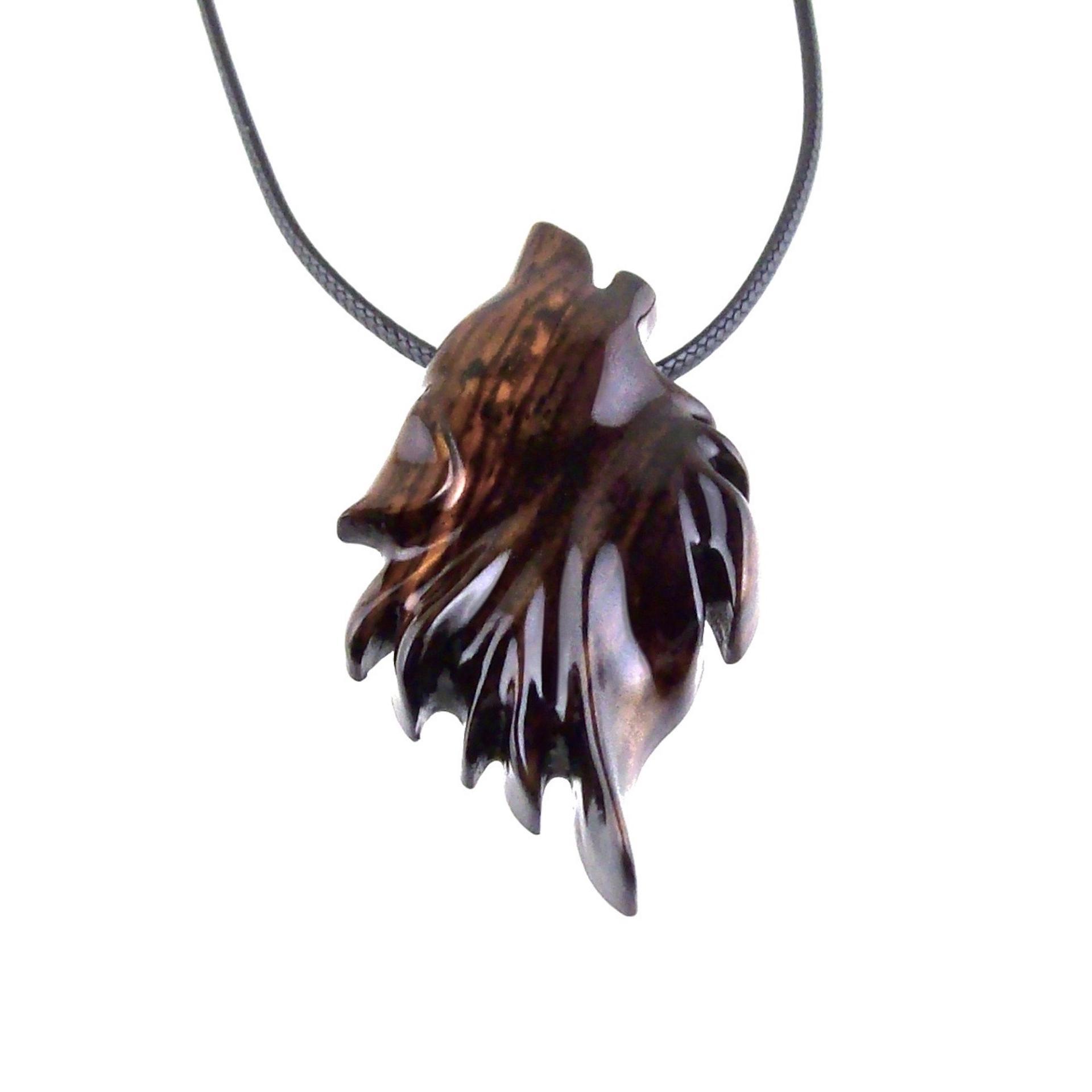Carved Wolf Pendant, Wooden Wolf Necklace, Spirit Animal Totem, Handmade Wood Jewelry for Men or Women, One of a Kind Gift
