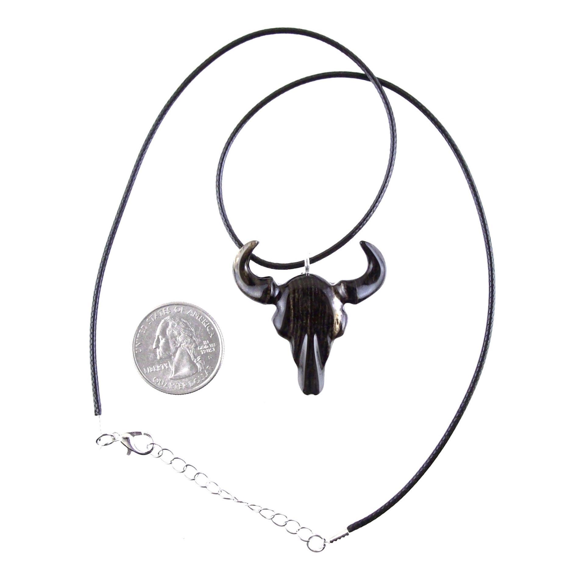 Bull Skull Necklace, Hand Carved Wooden Buffalo Head Pendant, Ox Cowboy Pendant, Taurus Jewelry