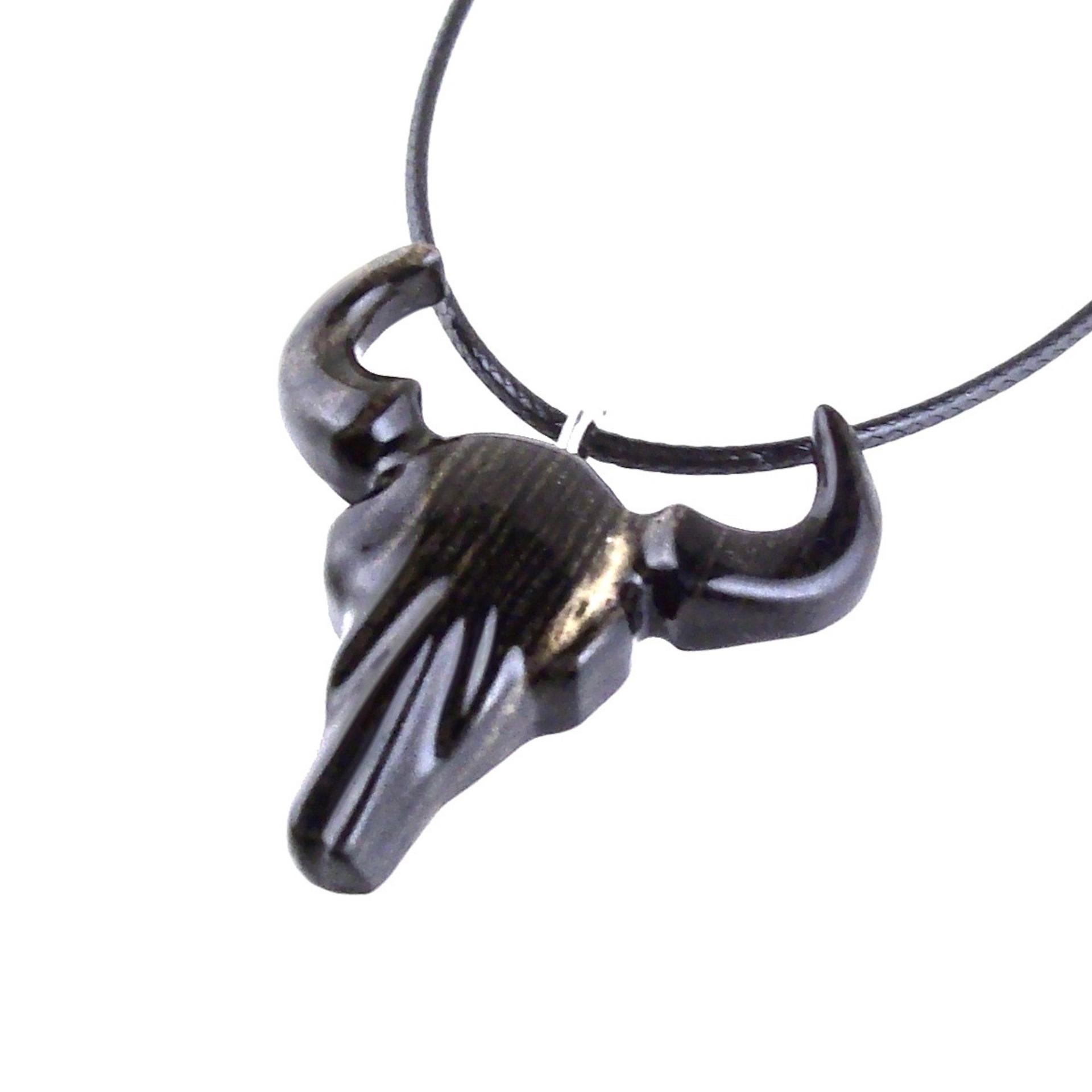 Bull Skull Necklace, Hand Carved Wooden Buffalo Head Pendant, Ox Cowboy Pendant, Taurus Jewelry