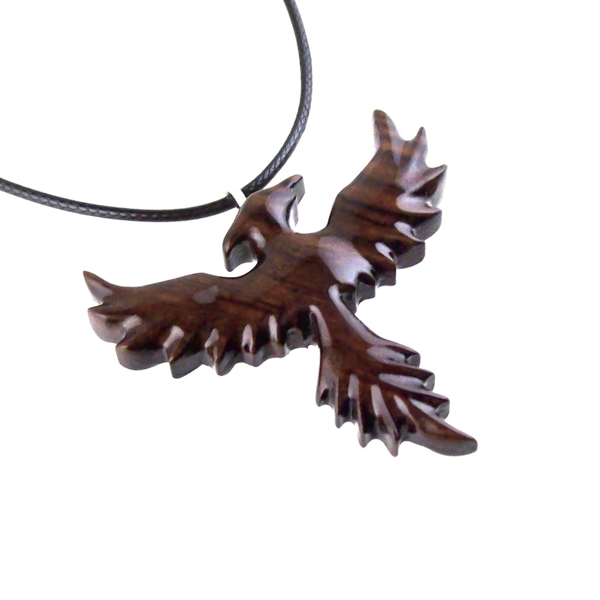 Hand Carved Phoenix Necklace, Wooden Rising Phoenix Pendant for Men or Women, Wood Firebird Fantasy Inspirational Jewelry