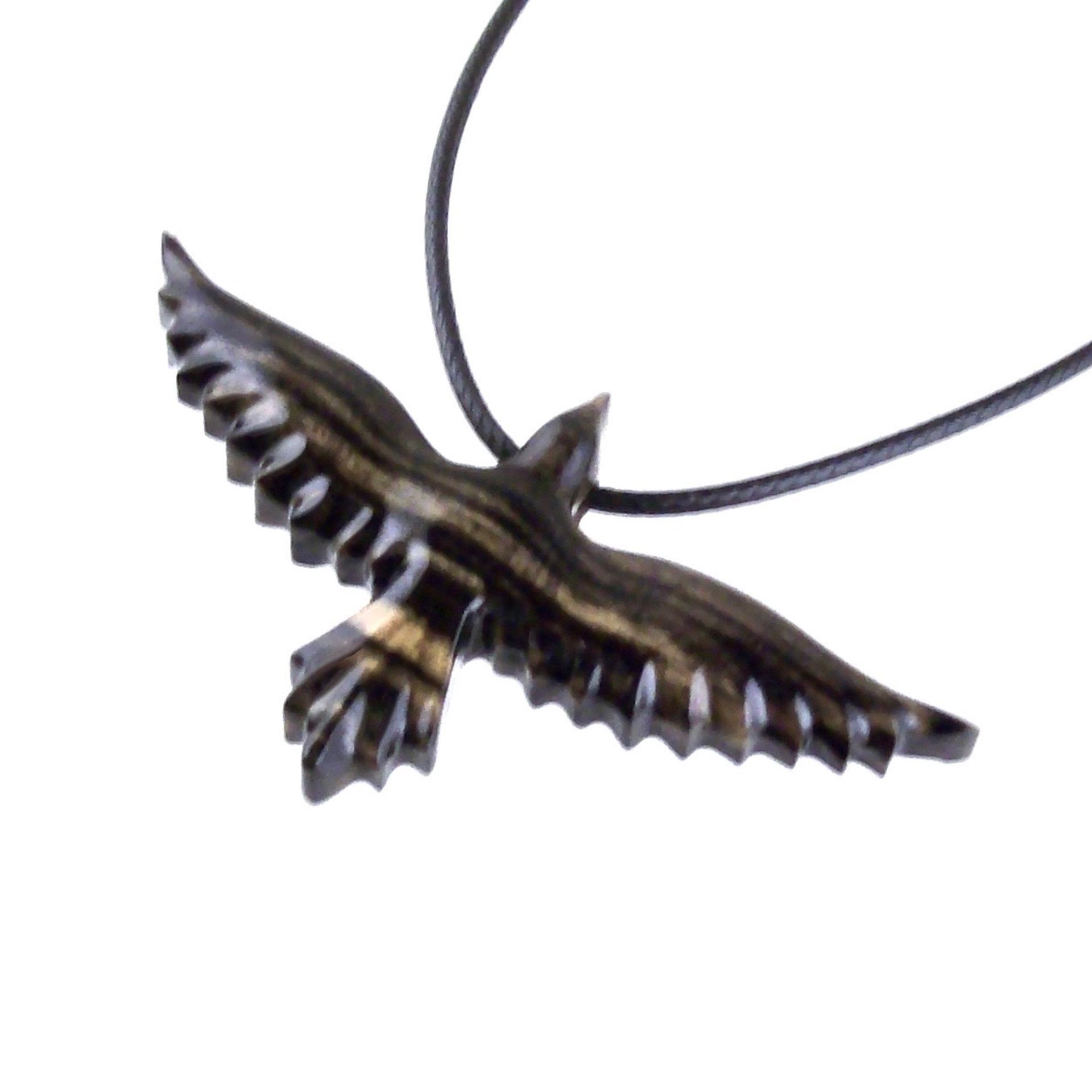 Flying Raven Necklace, Hand Carved Wooden Crow Pendant for Men Women, Wood Bird Jewelry